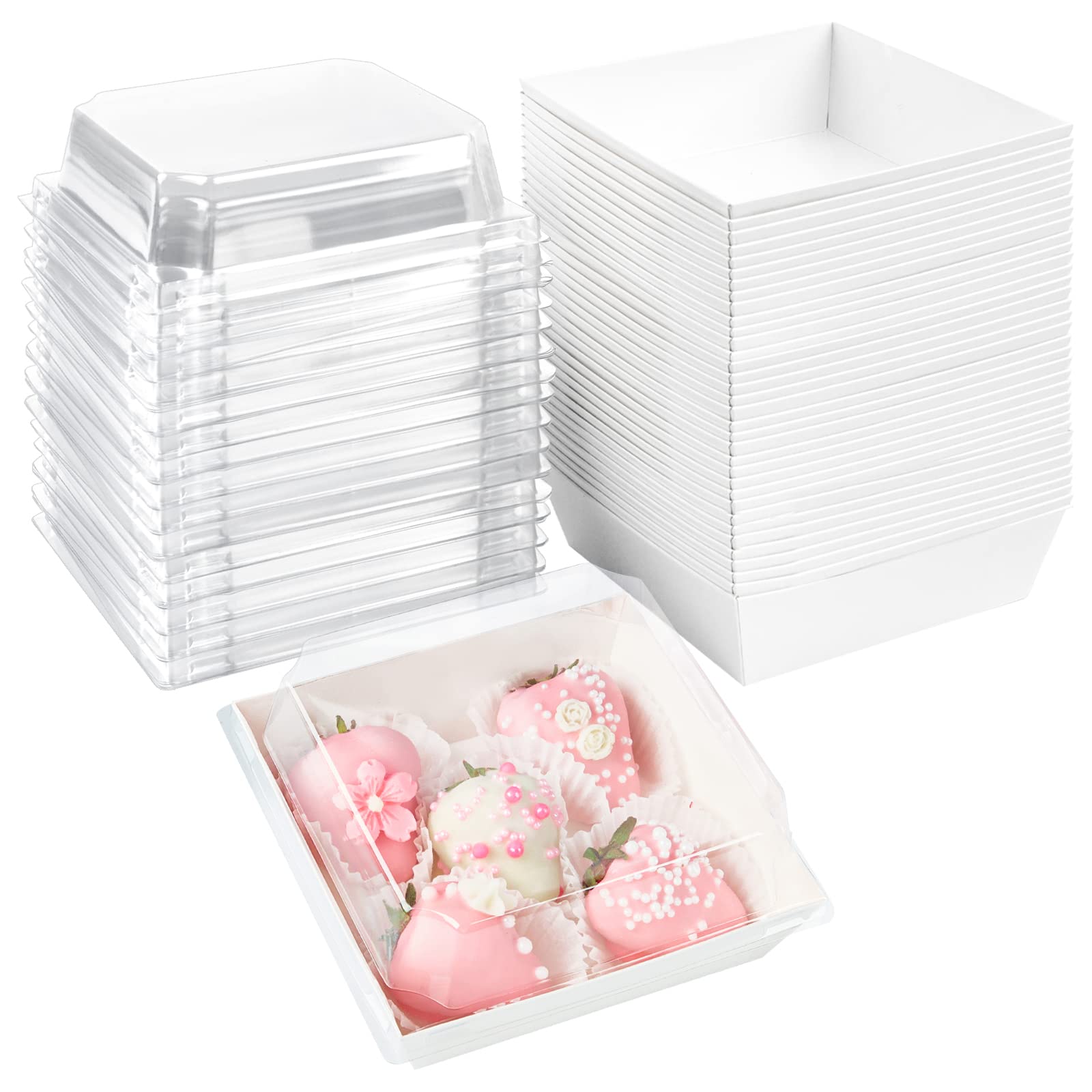 Ocmoiy 50 Pack Small Charcuterie Boxes With Clear Lids 4X4 Inch, To Go Disposable Paper Food Containers Bakery Treat Boxes For D