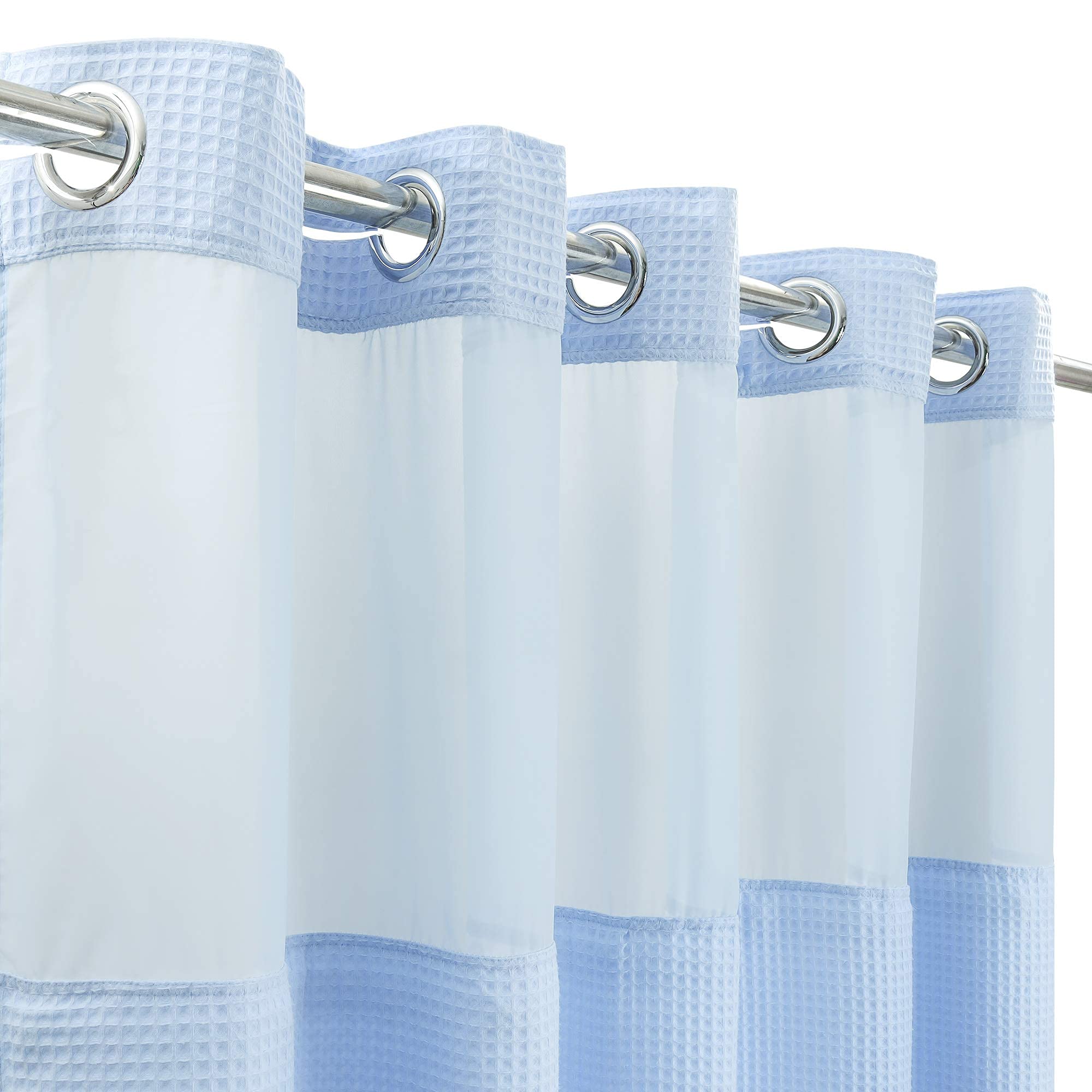 River Dream Sky Blue Fabric Shower Curtain Set, Cotton Blend, Waffle Weave, With Snap In Replacement Liner,71 X 86 Inches