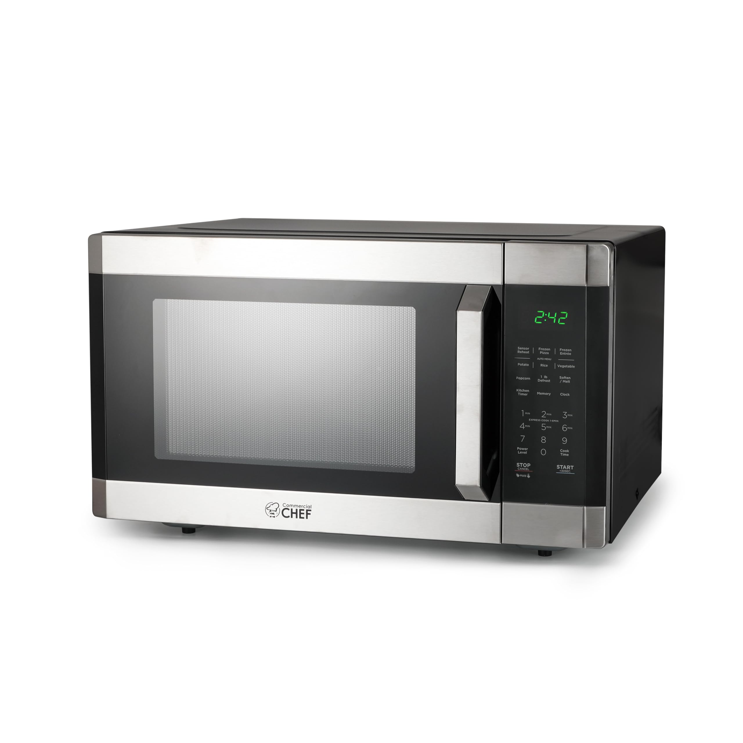 Commercial Chef 1.6 Cubic Foot Microwave With 10 Power Levels, Small Microwave With Pull Handle Child Safety Lock, 1100 Watt Mic