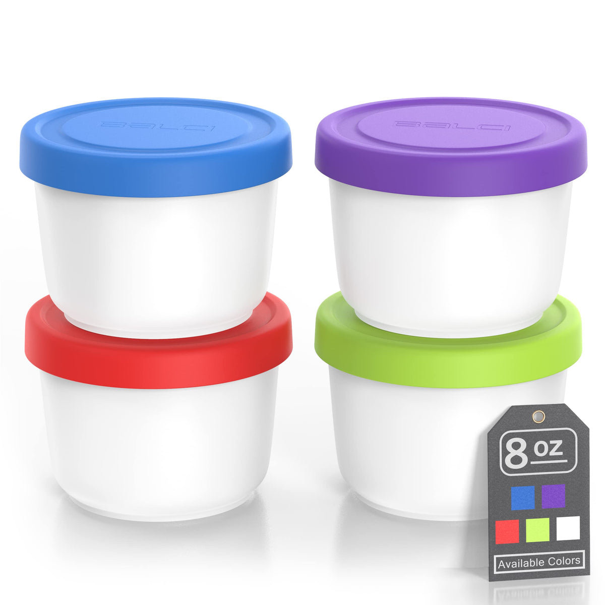 Balci - 8Oz Mini Ice Cream Containers With Silicone Lids (Set Of 4) - Freezer Food Storage Containers, Reusable, Leakproof, For