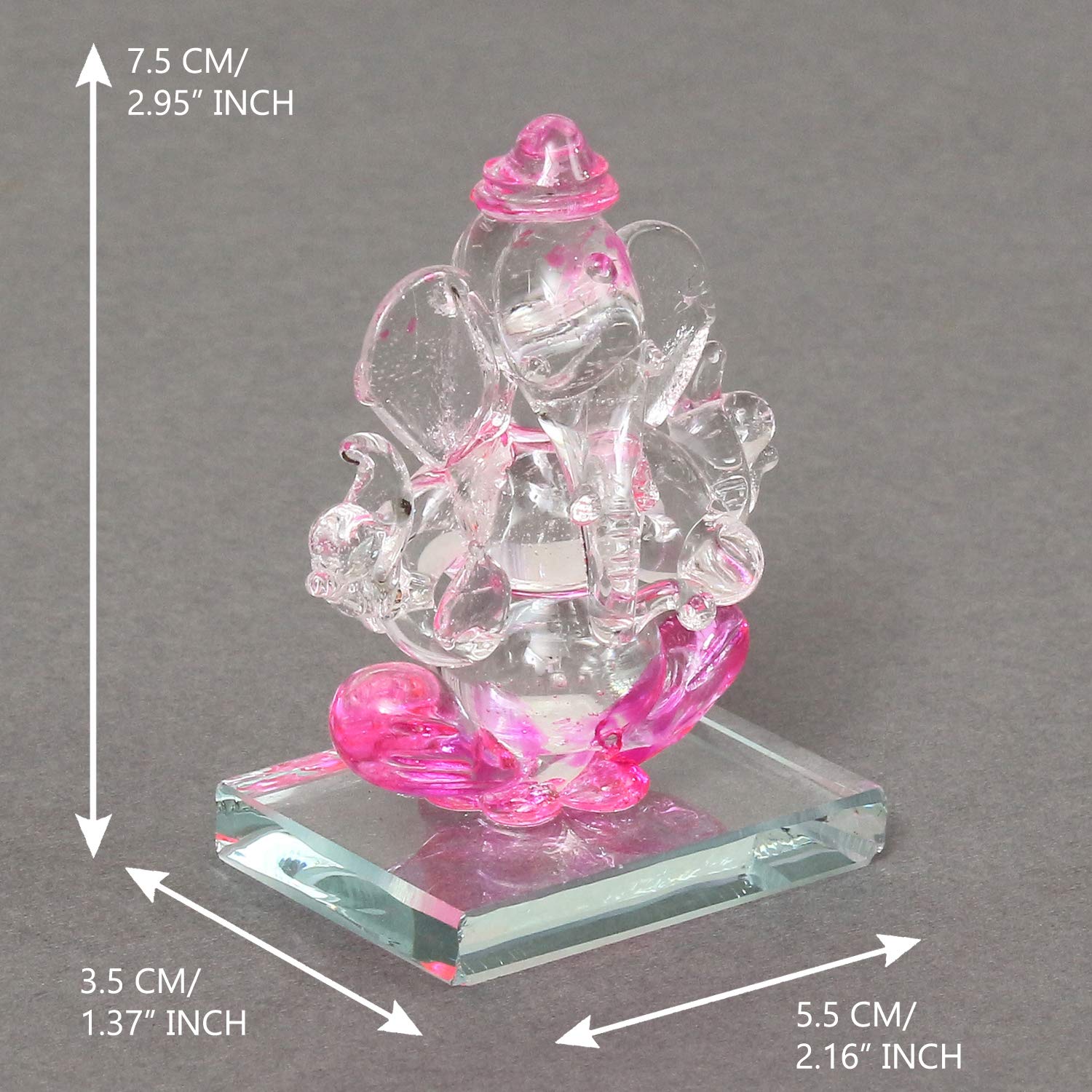 Ecraftindia Pink And Transparent Double Sided Crystal Car Ganesha Showpiece
