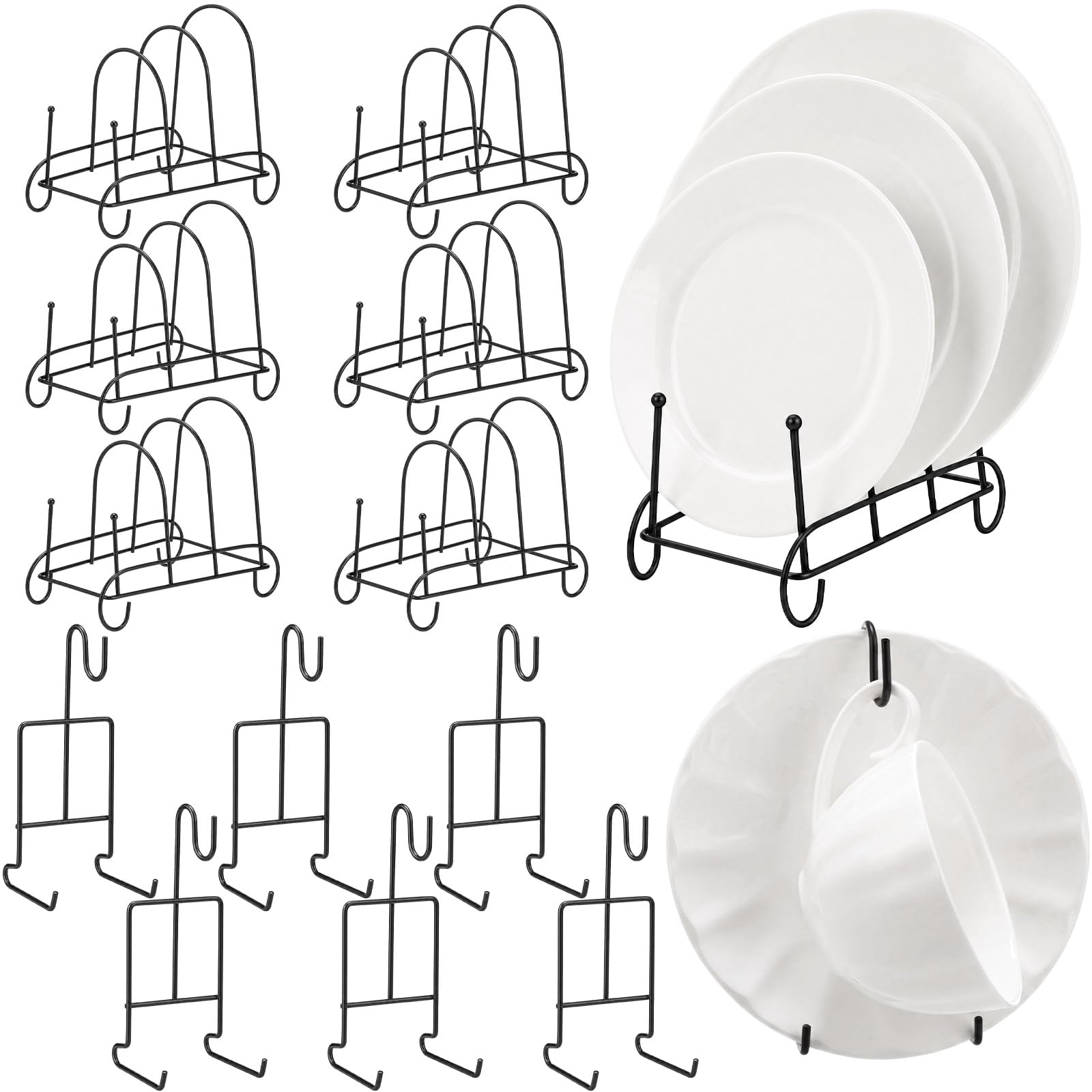 ElaraBerry Plate Stands and Cup Holder, 3Tier Plate Stand for Display and Cup and Saucer Display Stand Holder Metal Dish Rack C
