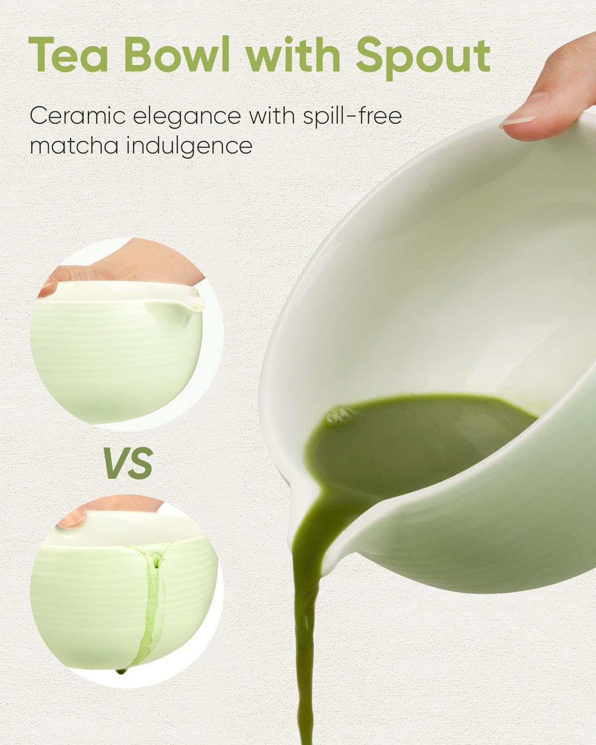 Joiish Traditional Matcha Bowl With Spout, Ceramic Matcha Tea Bowl (Chawan), Matcha Mixing Bowl For Whisking Matcha, Light Green