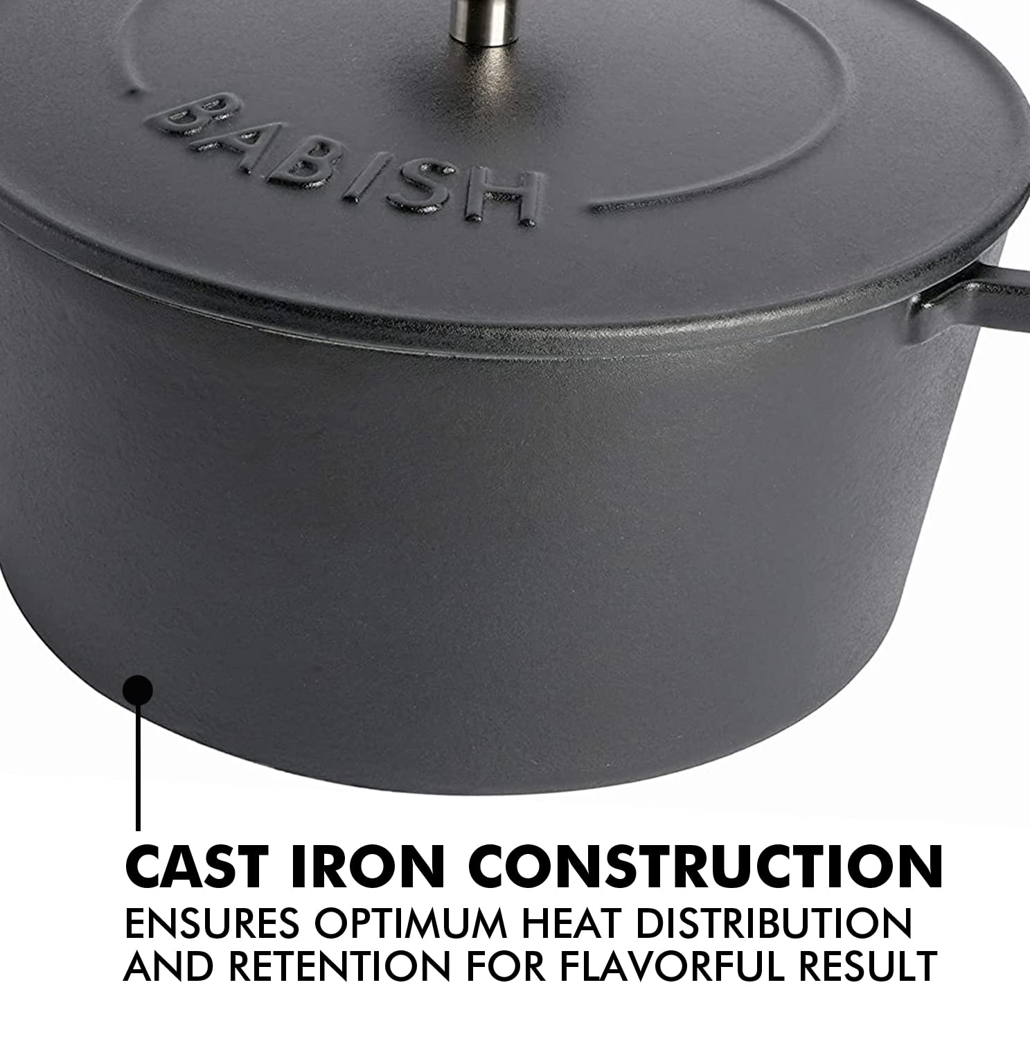 Babish Round Enamel Cast Iron Dutch Oven W/Lid, 6-Quart, Matte Black