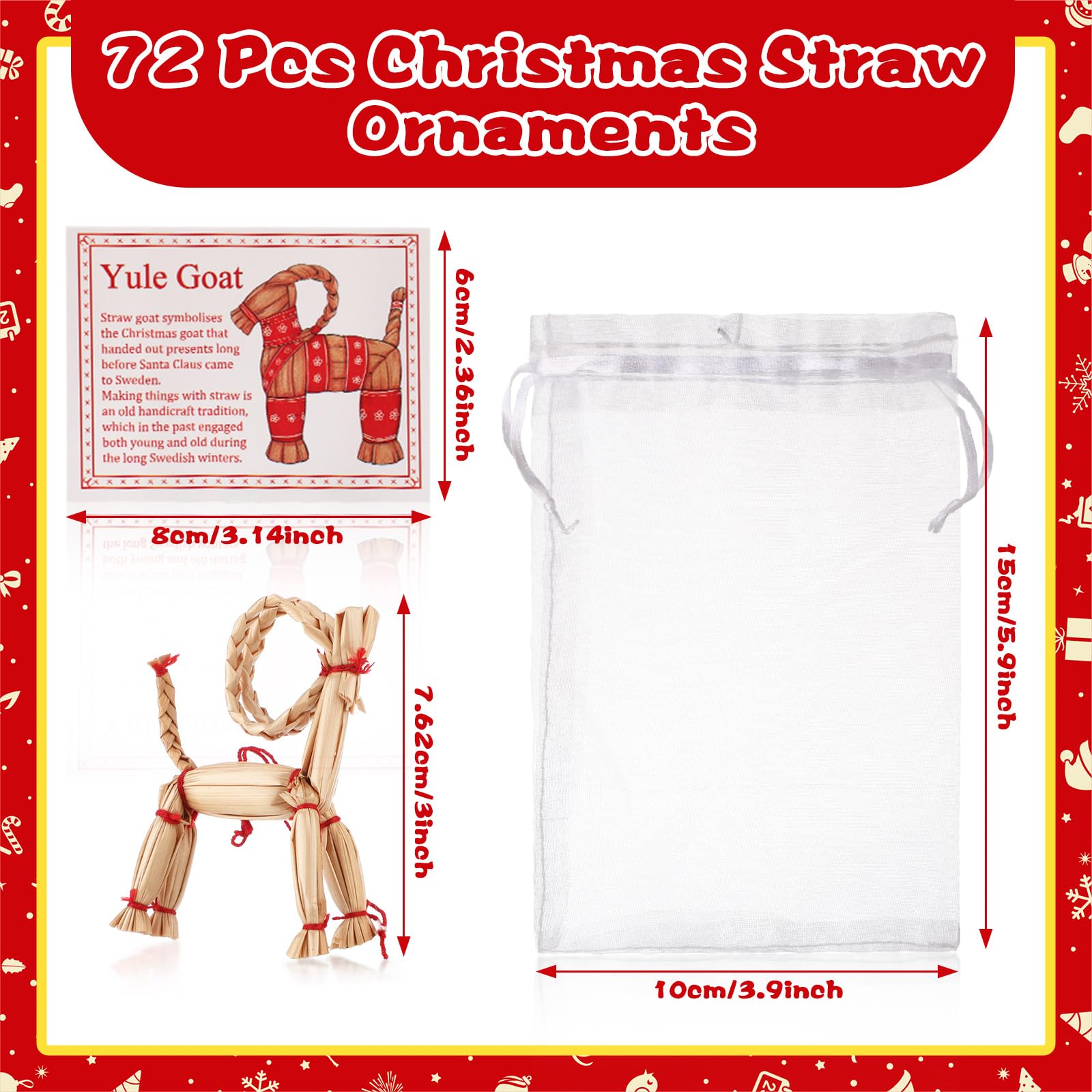 Gerrii 24 Set Christmas Straw Goats Yule Straw Goat Gifts Cards Bags Swedish Tradition Handmade Craft Hanging Ornaments Christma