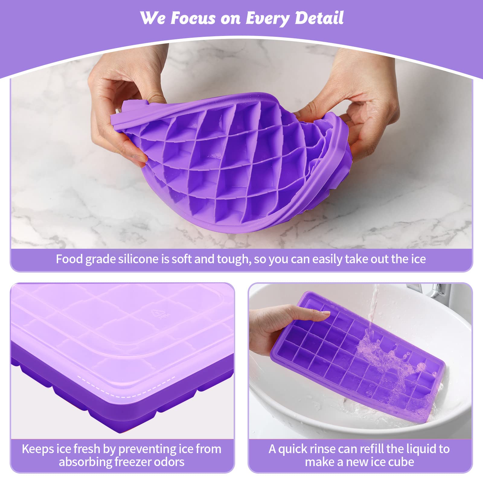 Food-Grade Silicone Ice Cube Tray With Lid And Storage Bin For Freezer, Easy-Release 36 Small Nugget Ice Tray With Spill-Resista
