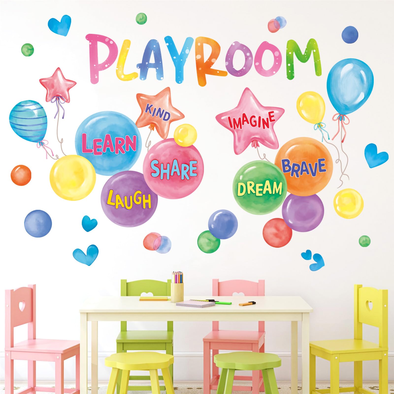FUFUQUARE Large Playroom Wall Decals Stickers Share Imagine Laugh Polka Dots Inspirational Quotes Bedroom Art for Toddlers Kids 