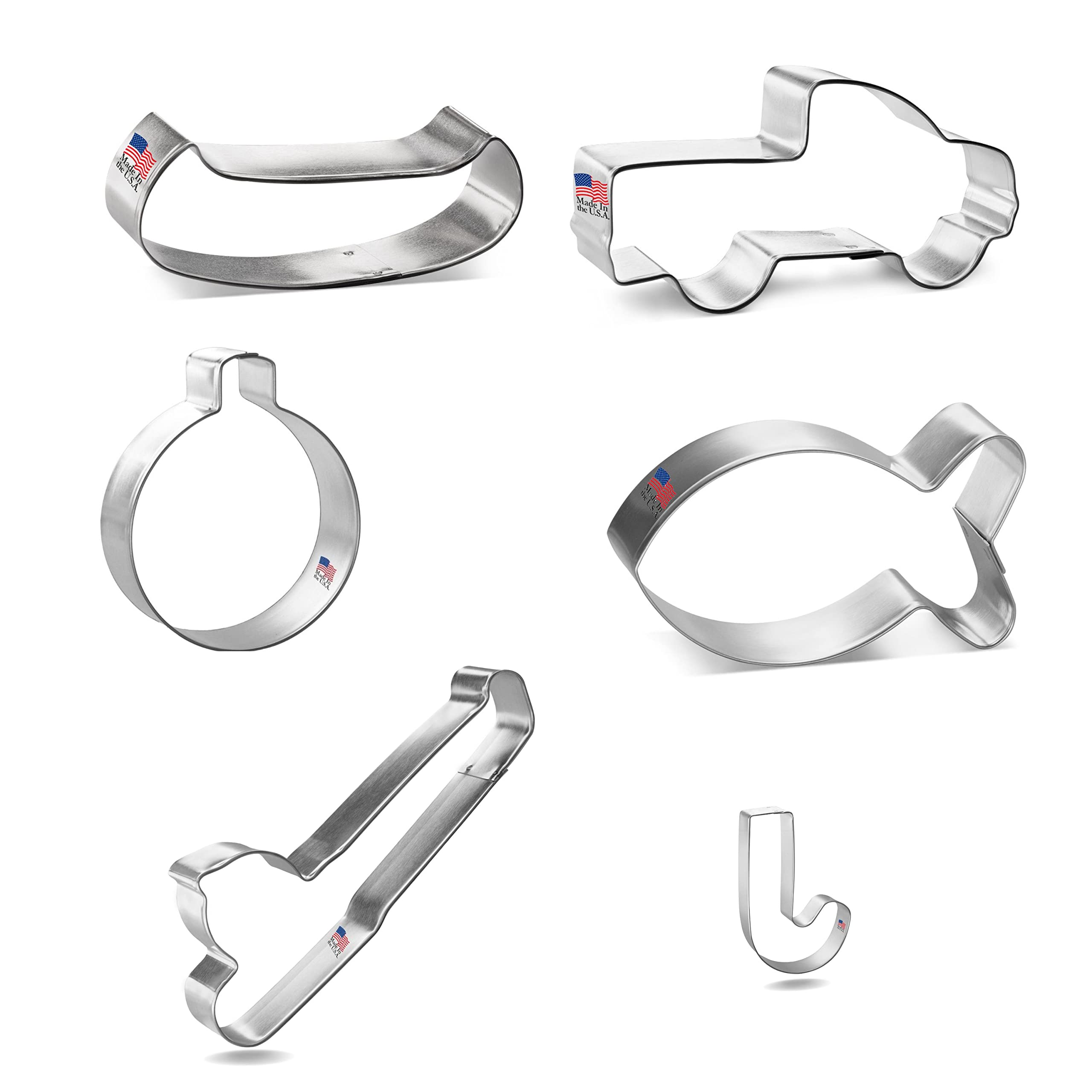 Fishing Cookie Cutter 6 Pc Set - 6 In Fishing Pole, 3.25 In Fish, 1.75 In Fishing Hook, 4 In Canoe, 3 In Fishing Bobber And 4 In