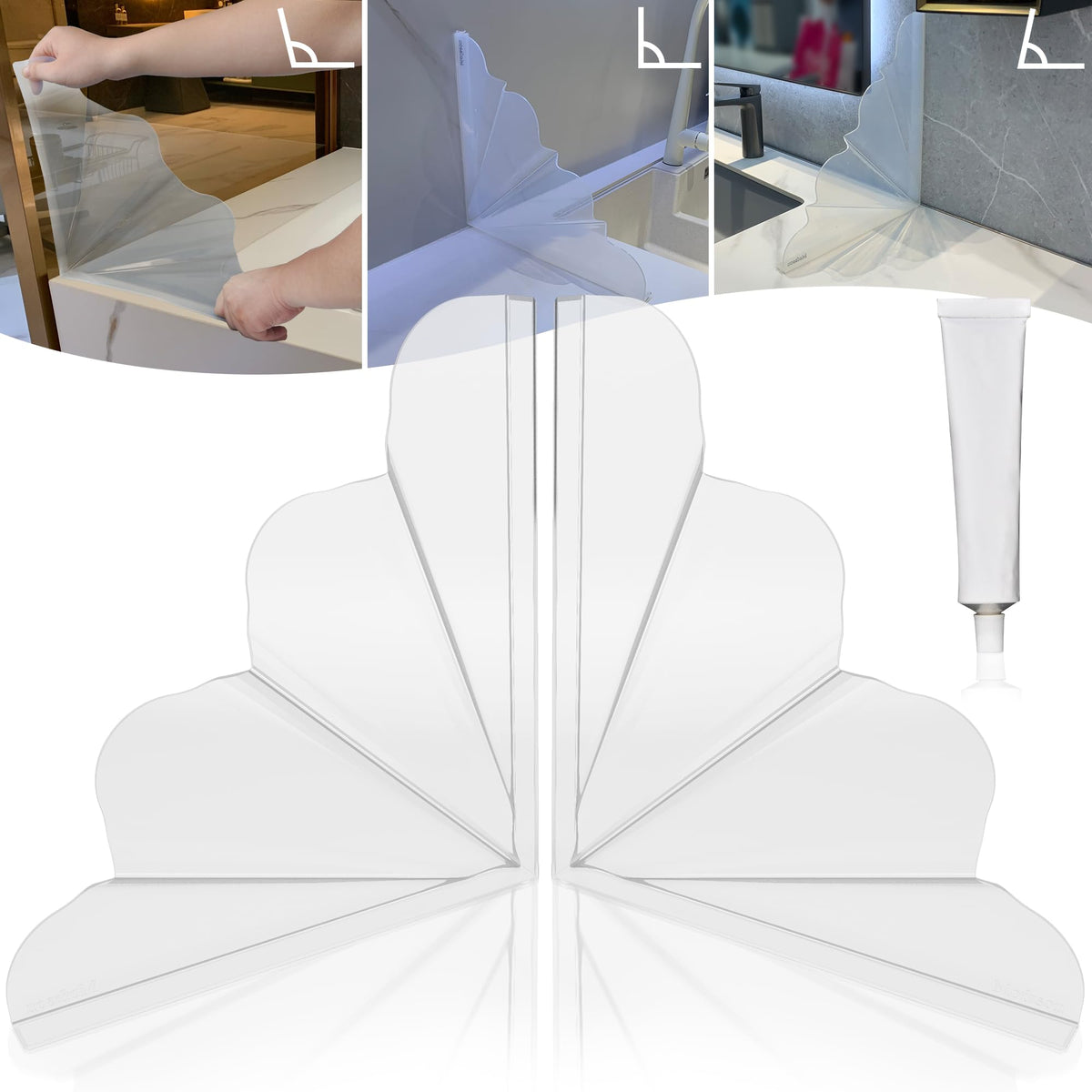 Mofason Silicone Shower Splash Guard, Xxl Clear Bathtub Corner Splash Guard, Bathroom Shower Water Guard With Self-Adhesive, Can