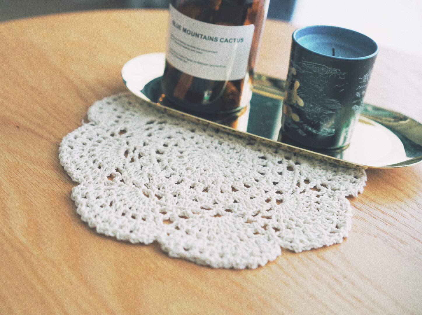 Phantomon 8 Inch Doilies Crochet Round Lace Doily Handmade Placemats 100% Cotton Crocheted Coasters, Pack Of 4 (Beige)