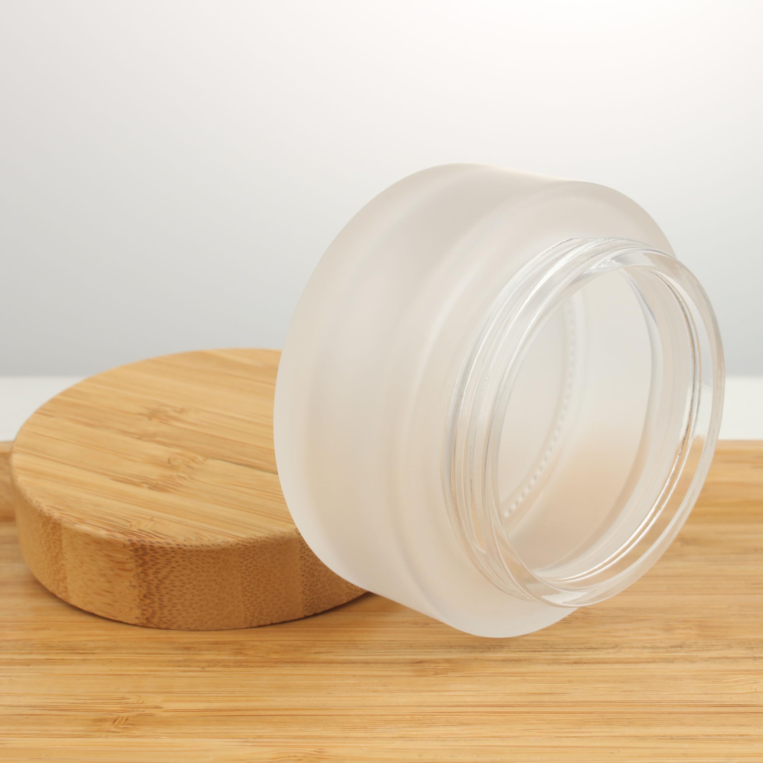Cosidea 5Pcs Empty 3.33 Oz/100G Round Frosted Glass Jars With Bamboo Lids, Bamboo Cream Jar Refillable Cosmetic Travel Container