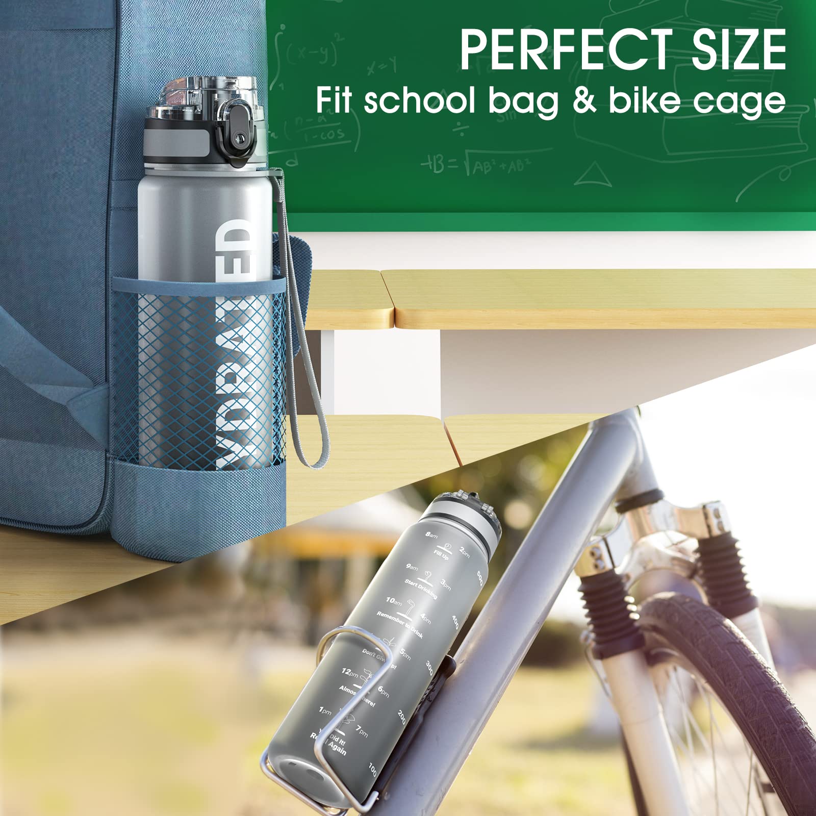 Sahara Sailor Water Bottle, 32/25/17oz Durable and Leakproof Water Bottles Motivational with Time Marker, Tritan, BPA Free, Wide
