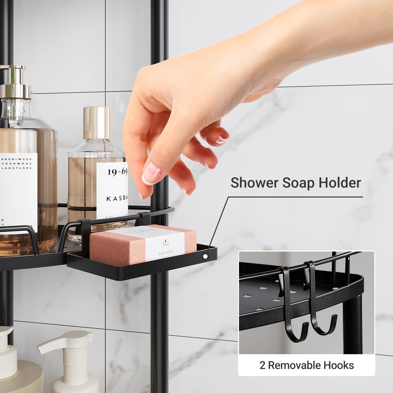 Elyken Corner Shower Caddy Standing, 3 Tier Rustproof Metal Shower Organizer With Soap Holder, Floor Shower Corner Shelf Rack St