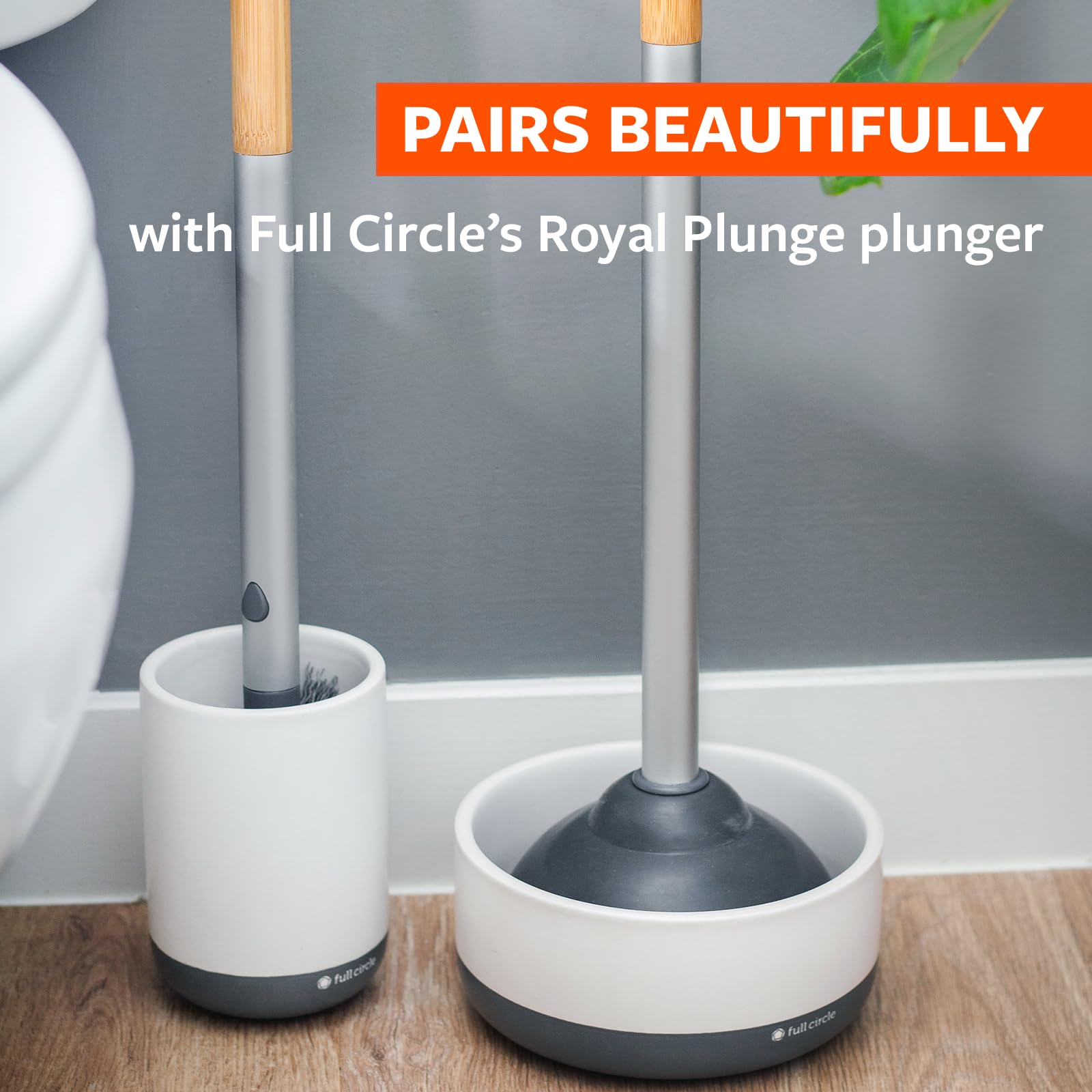 Full Circle Scrub Queen, Bathroom Toilet Brush With Ceramic Holder And Dry Earth Disk For Mold & Mildew Prevention, More Hygenic
