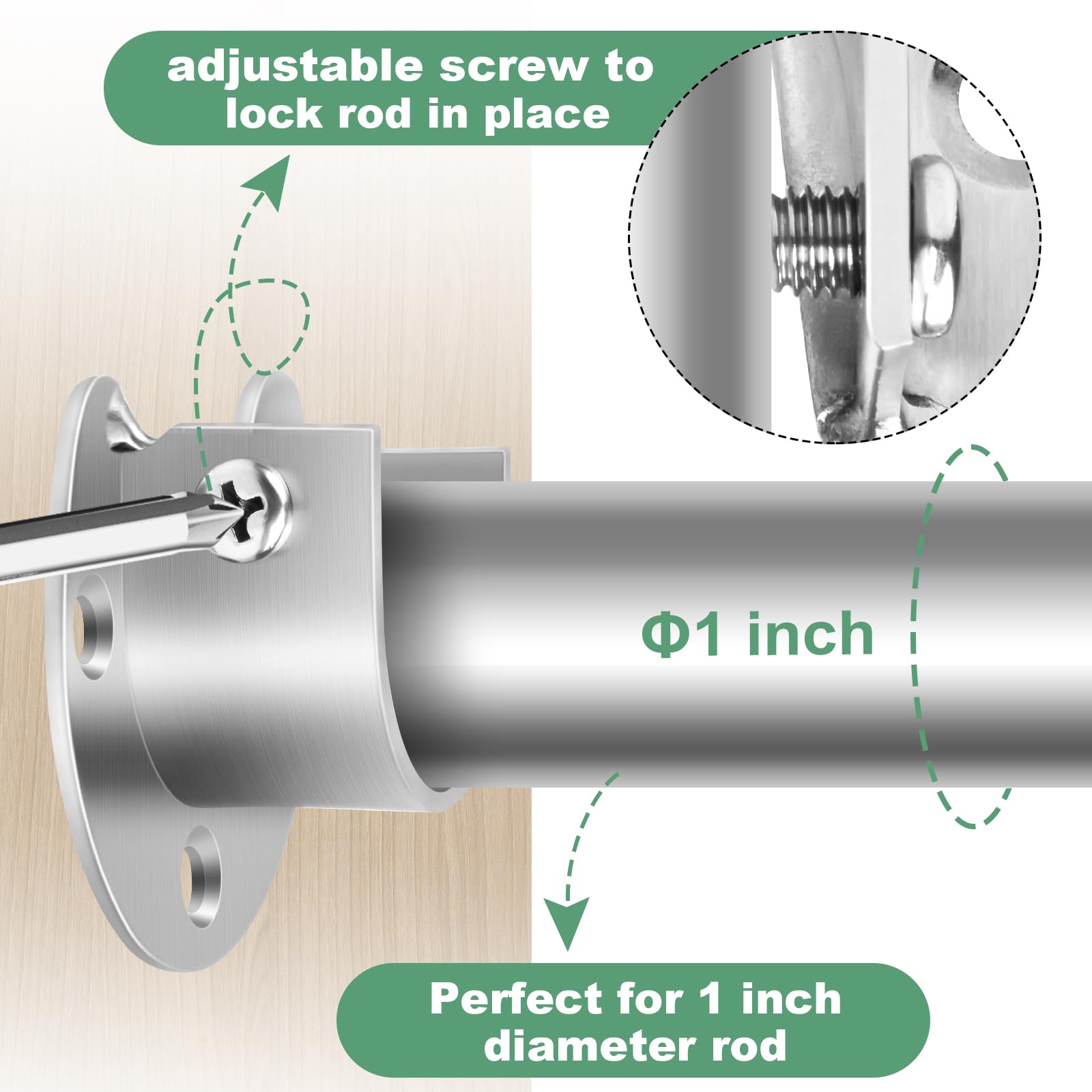 Closet Rod Bracket, Heavy Duty Closet Rod Holders, 1 Inch Closet Pole Socket Stainless Steel Closet Rod End Support U Shaped War