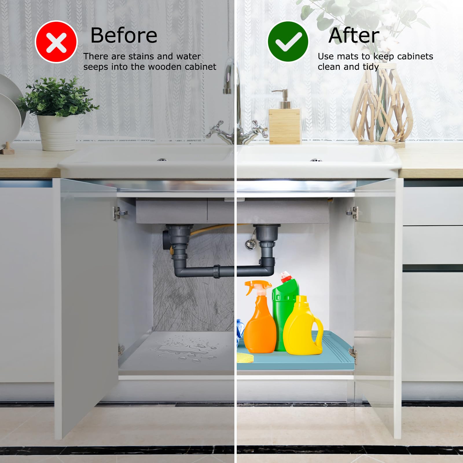 Wohbay Under Sink Mats For Kitchen Waterproof, 34'' X 22'' Or Smaller Cut To Fit Under Sink Drip Tray For Kitchen Bathroom Cabin
