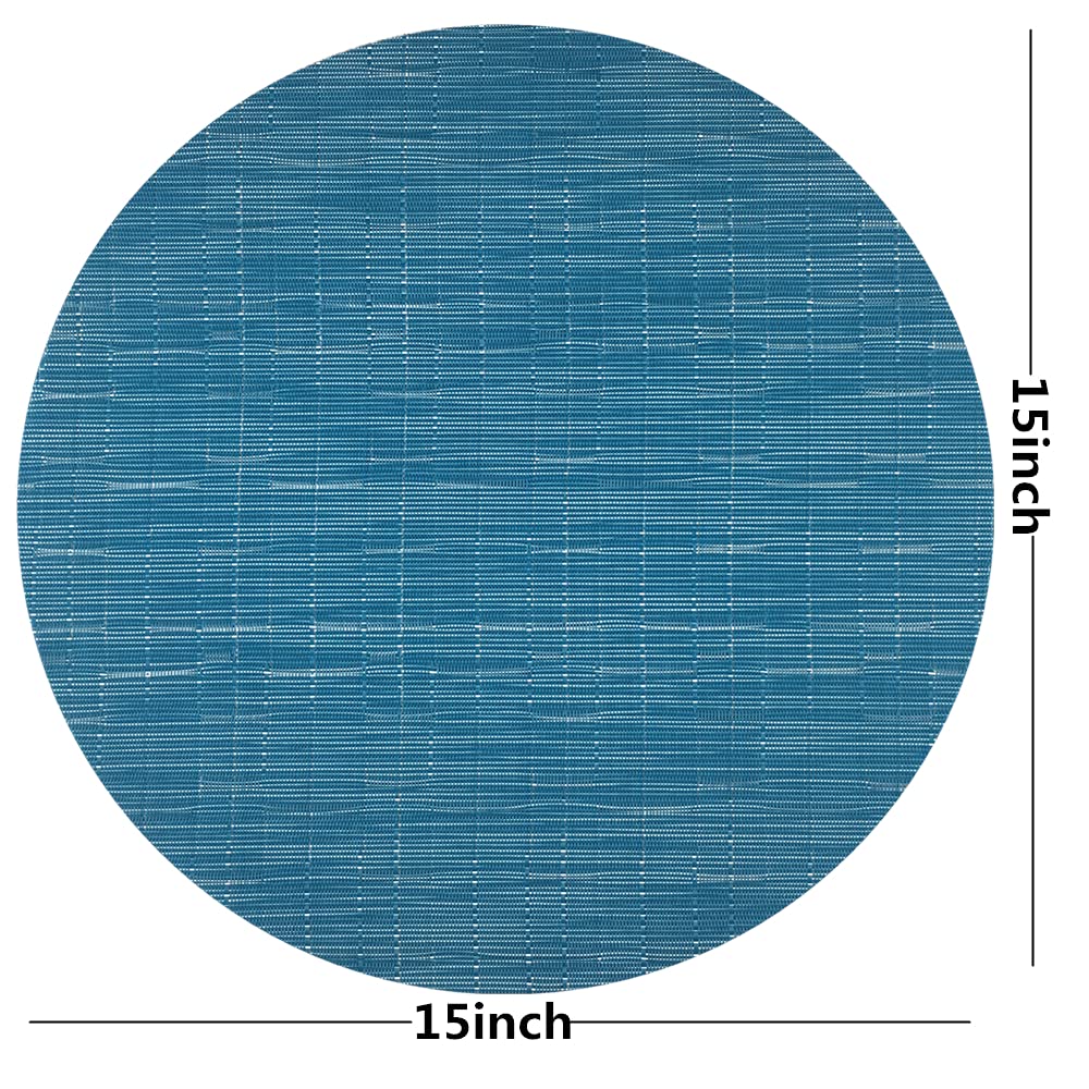 Wazaigur Round Placemats Set Of 6 Woven Vinyl Easy To Clean Heat Resistant Kitchen Table Mats 15 Inch(Blue 6)