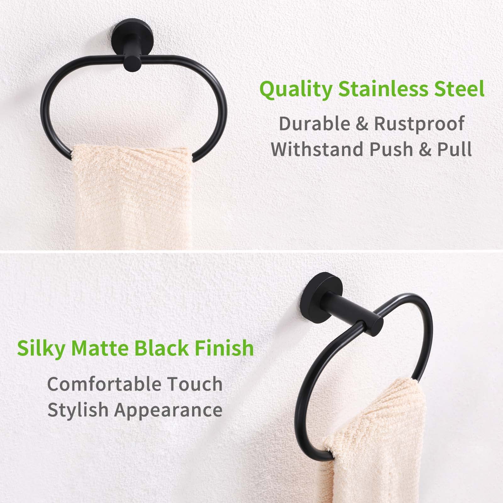 Towel Ring Matte Black  Angle Simple Stainless Steel Hand Towel Holder  Bathroom Face Towel Rack Wall Mounted