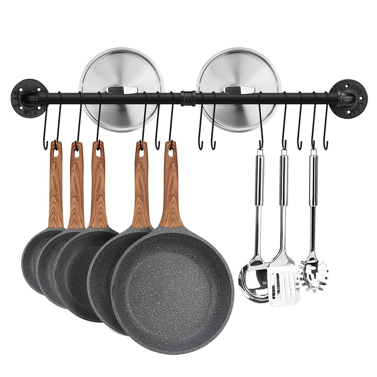 Toplife 31.5 Inch Pot Rack, Kitchen Wall Mounted Detachable Pan Lid Utensils Organizer Hanging Rail With 14 Hooks, Black