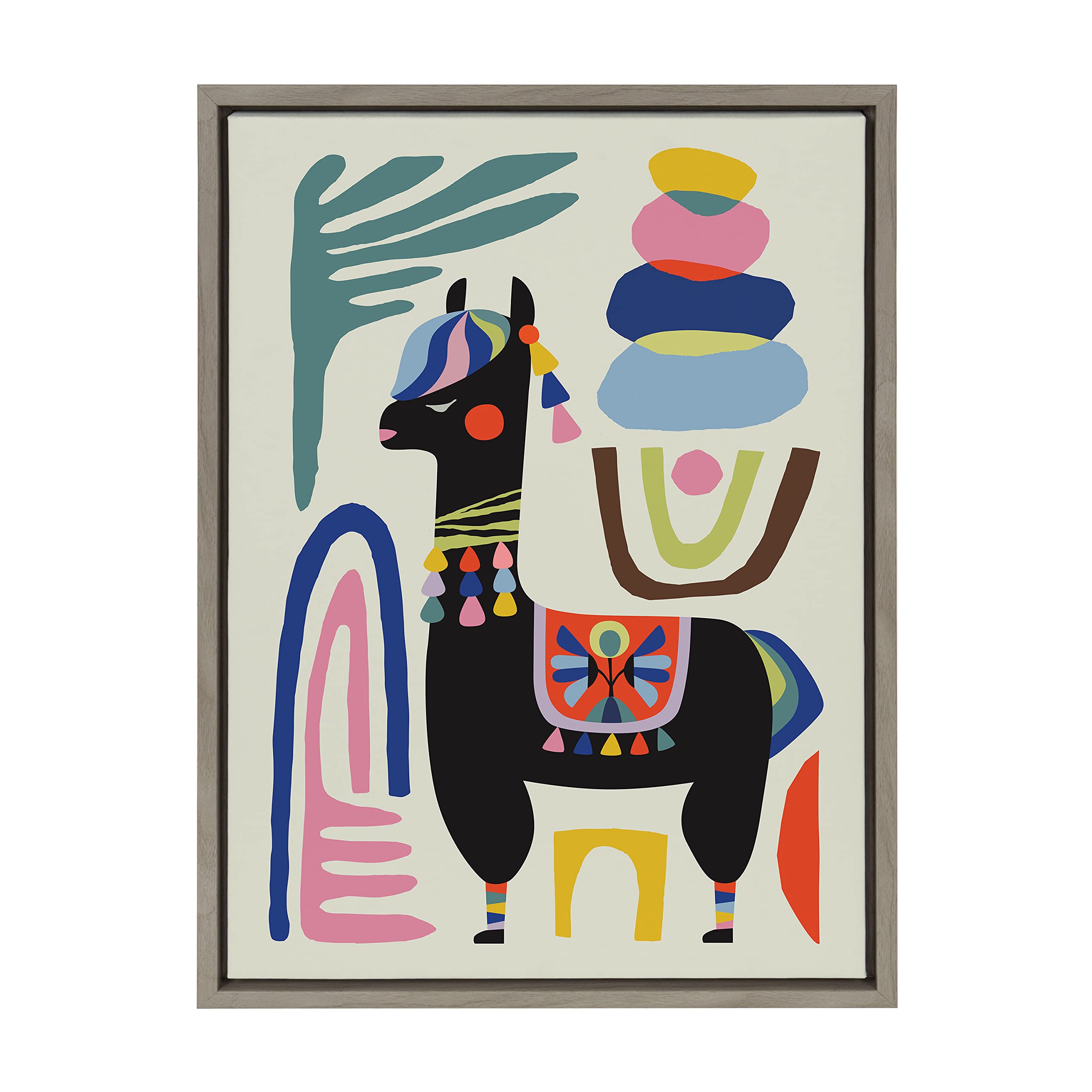 Kate And Laurel Sylvie Llama Mesatawe Framed Canvas Wall Art By Rachel Lee Of My Dream Wall, 18X24 Gray, Abstract Animal Llama M