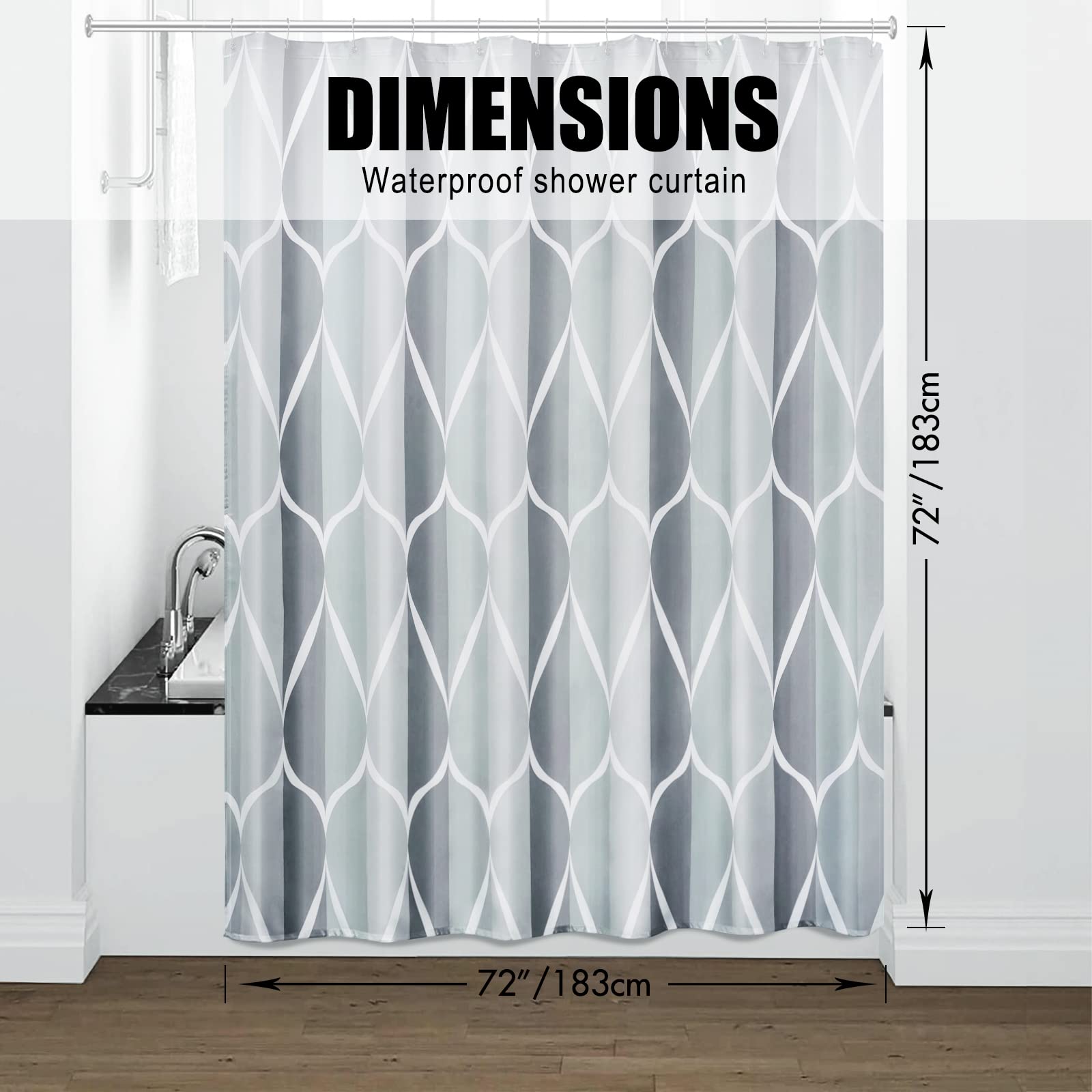 Gelbchu Grey Fabric Shower Curtain, Waterproof Design And Polyester, Quick-Drying, Weighted Hem, Shower Curtains Set For Bathroo