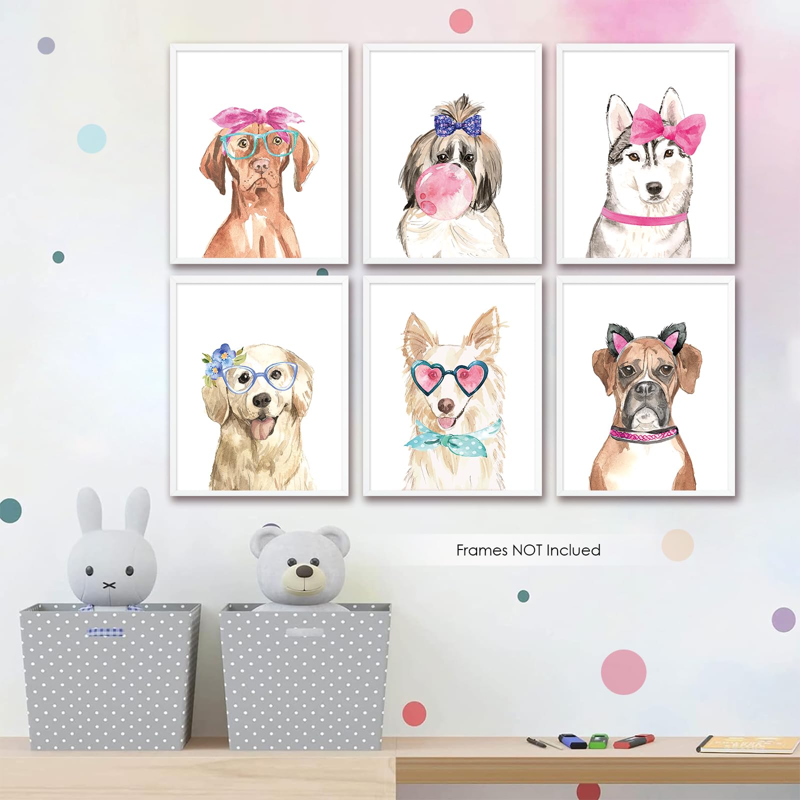 6 Pcs Cute Dogs Wall Art Watercolor Girls Room Decor Wall Decor Funny Dog Lover Gifts Unframed Dog Mom Puppy Girly Dog Themed Po