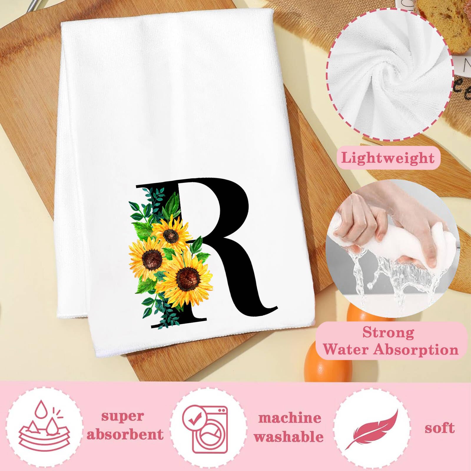 Z-synka Monogrammed Sunflower Hand Towels,Ini-tial D Tea Towel Letter Kitchen Towels,Sunflower Gifts for Women,Monogram Dish Tow