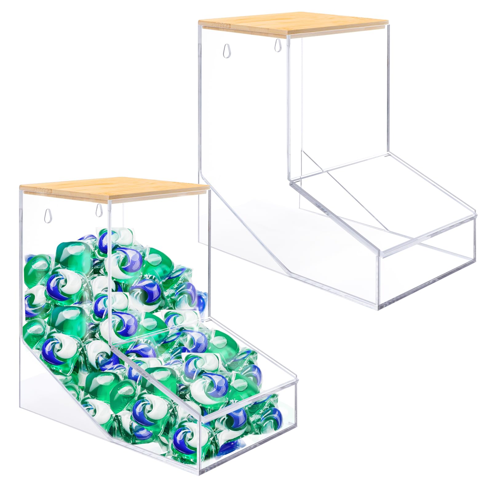 JYPS Laundry Box, Acrylic Dishwasher Pod Holder with 2 Lids, Powder Dispenser, Drying Ball, Beads, Soap Storage Case for Room Ta