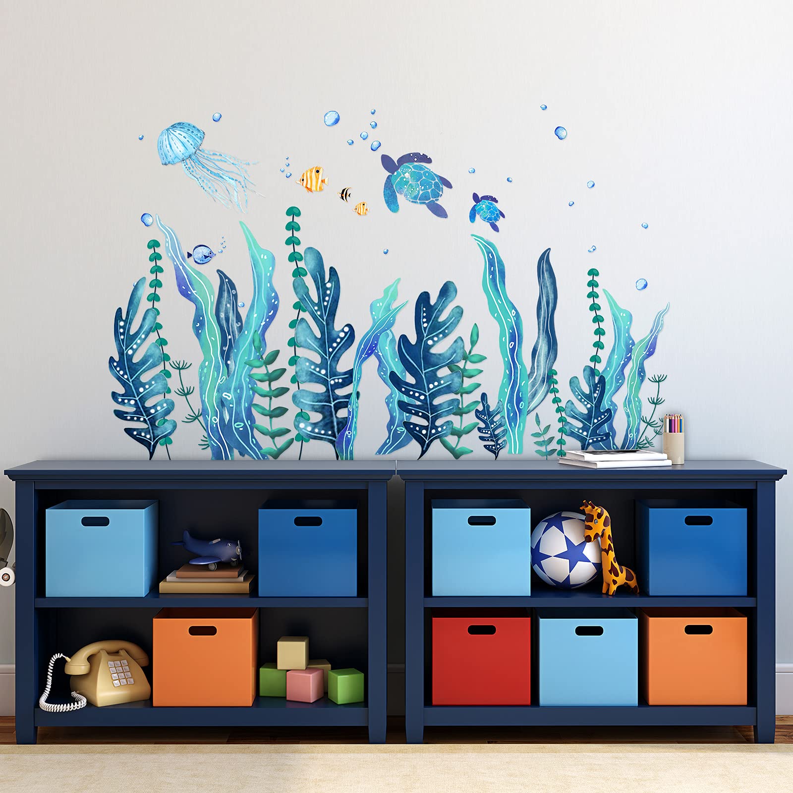 Tenare Ocean Sea Turtle Wall Decals - Removable Vinyl Stickers for Bedroom & Nursery, Blue, 5 Sheets