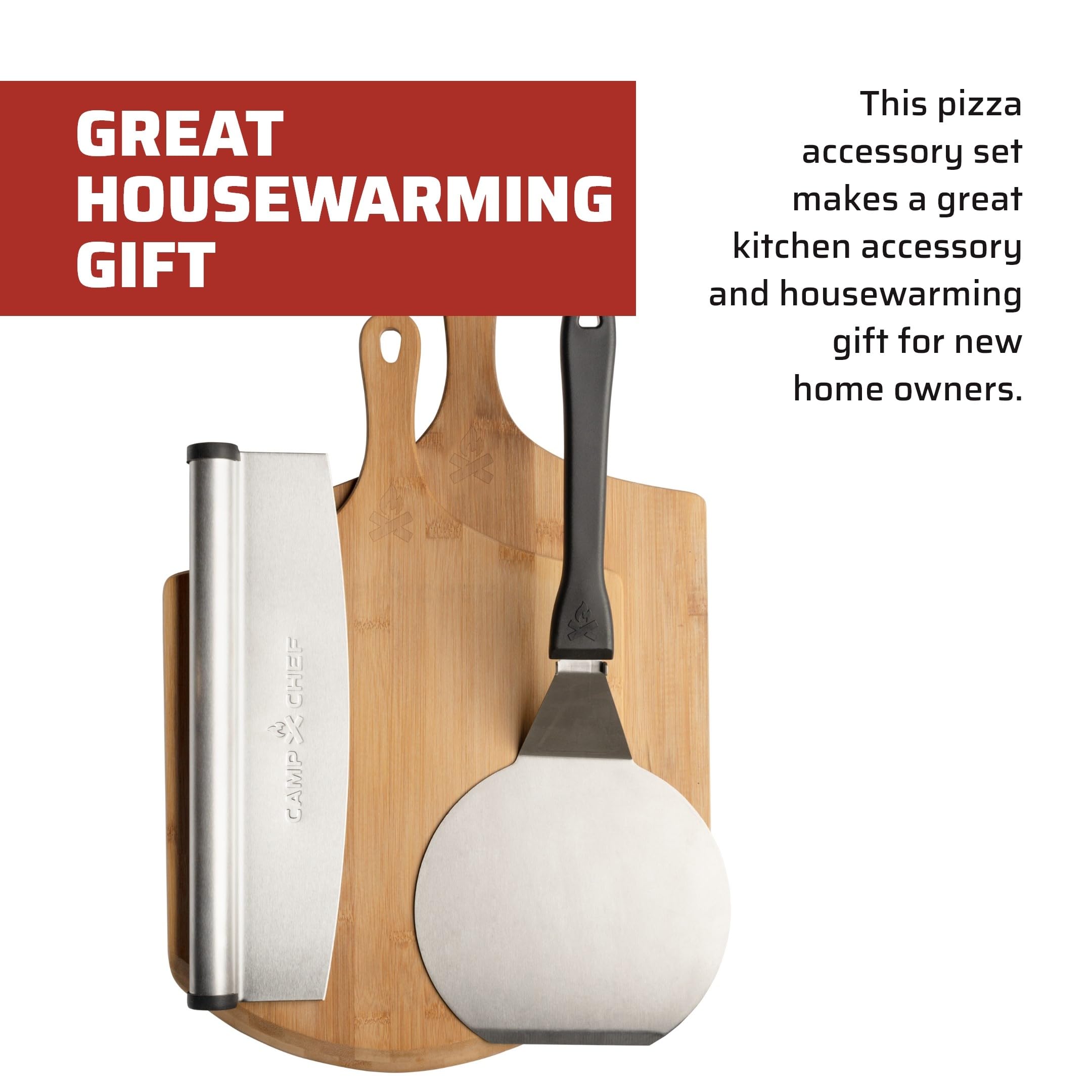 Camp Chef Pizza Accessories Kit - Includes 2 Pizza Peel, 1 Pizza Spatula & 1 Rocking Pizza Cutter - Premium Pizza Kit For Indoor