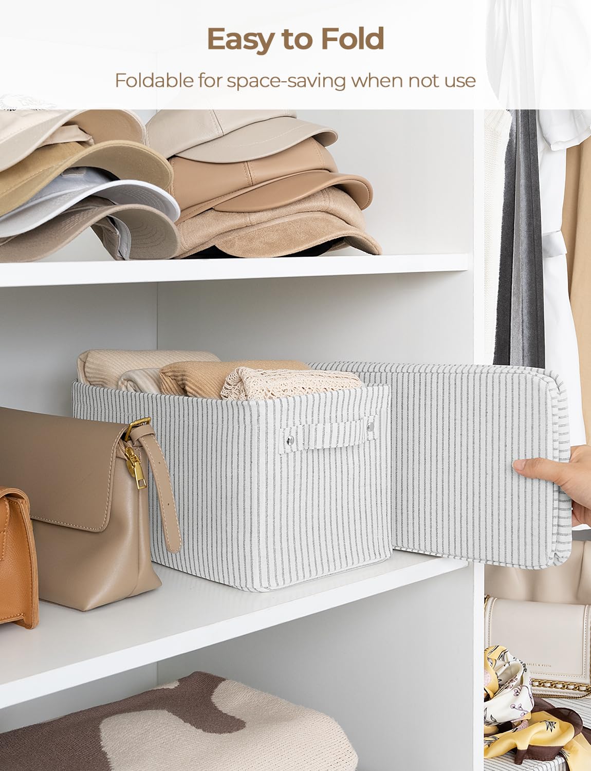 Storageworks Narrow Storage Bins, Small Baskets For Shelves, Long Narrow Storage Basket With Handles, Rectangular Fabric Storage
