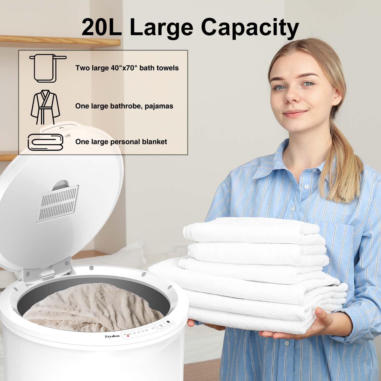 Trydow Ultra Large Capacity Towel Warmer Bucket, Rapid Heating With Timer, One-Button Control, Safety Lock, Perfect For Home And