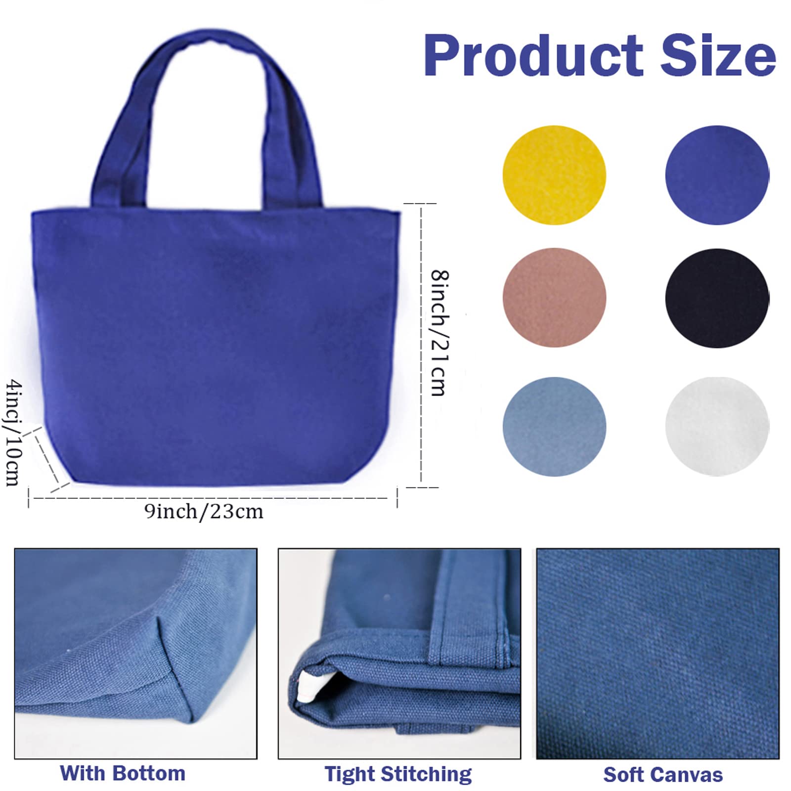 Pertion 6 Pack Small Canvas Tote Bags, Cute Bags With Handles Reusable Sturdy Little Gift Bags For Small Items, 9 X 8 X 4 Inches