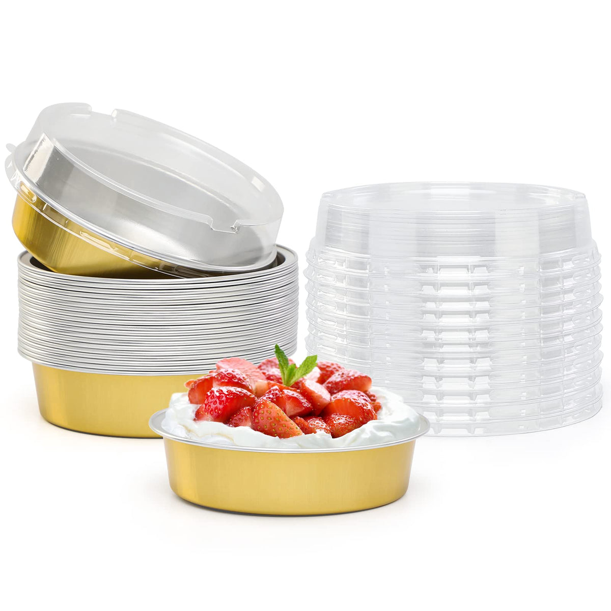 Beasea Aluminum Foil Pie Pan 4 Inch Round Oven Baking Mini Cake Pan, 20 Pcs 8 Oz Aluminum Pie Pan Tin Golden Tart Pans For Pie T