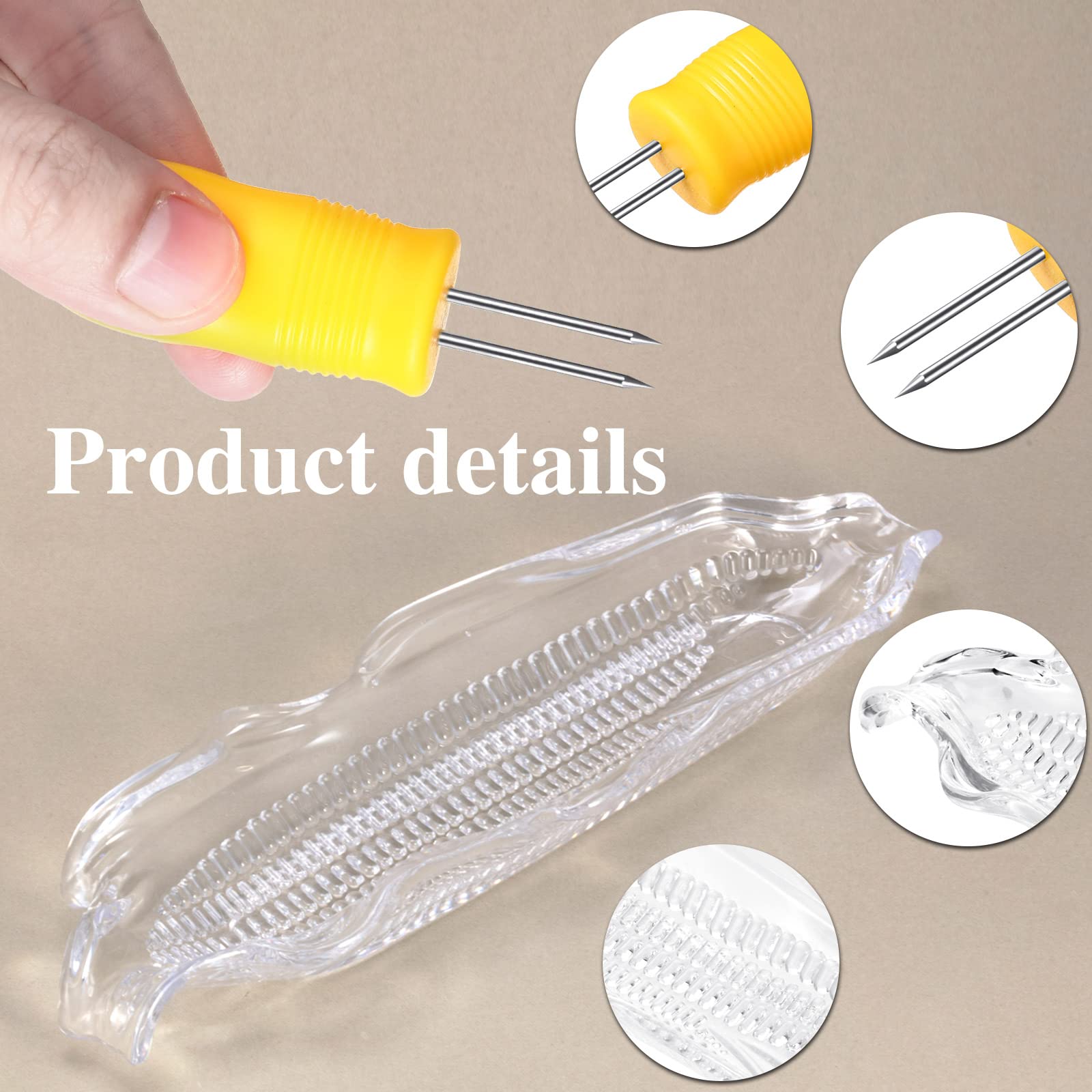 12 Pieces Corn Cob Holders And Dish Set Transparent Dish Stainless Steel Skewer Needle Bbq Tool And Plastic Corn Tray
