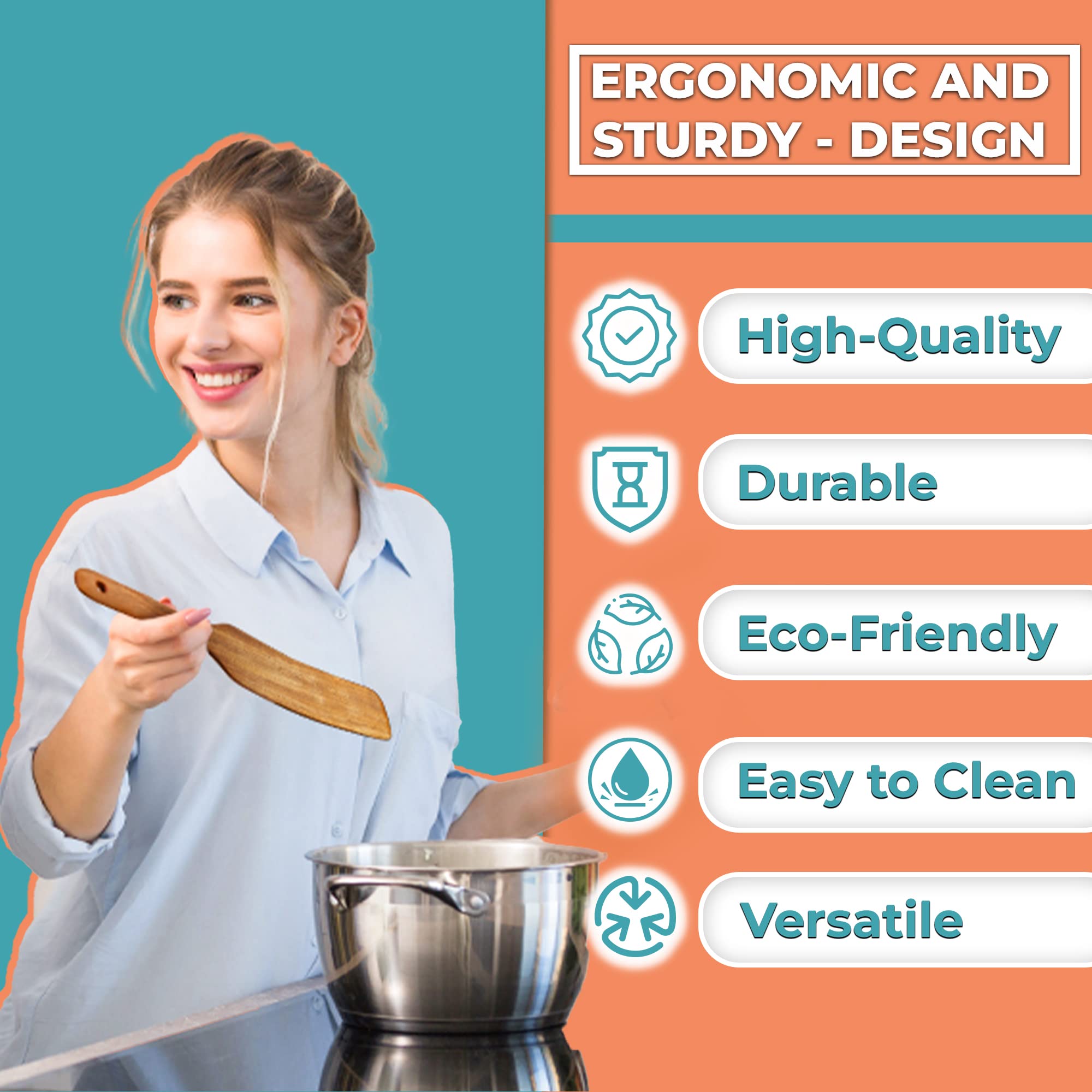 Stirguru Set Of 5 Wooden Spurtle Set + 1 Toaster Tong To Stir And Serve Like A Whiz - Spurtles Kitchen Tools Wooden. Handy For C