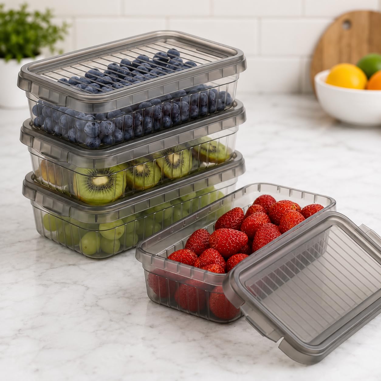 Homewiz Fridge Storage Containers 2000Ml X4 | Air Tight Storage Container Set | Fridge Organiser Storage Boxes |Food Grade BpaF