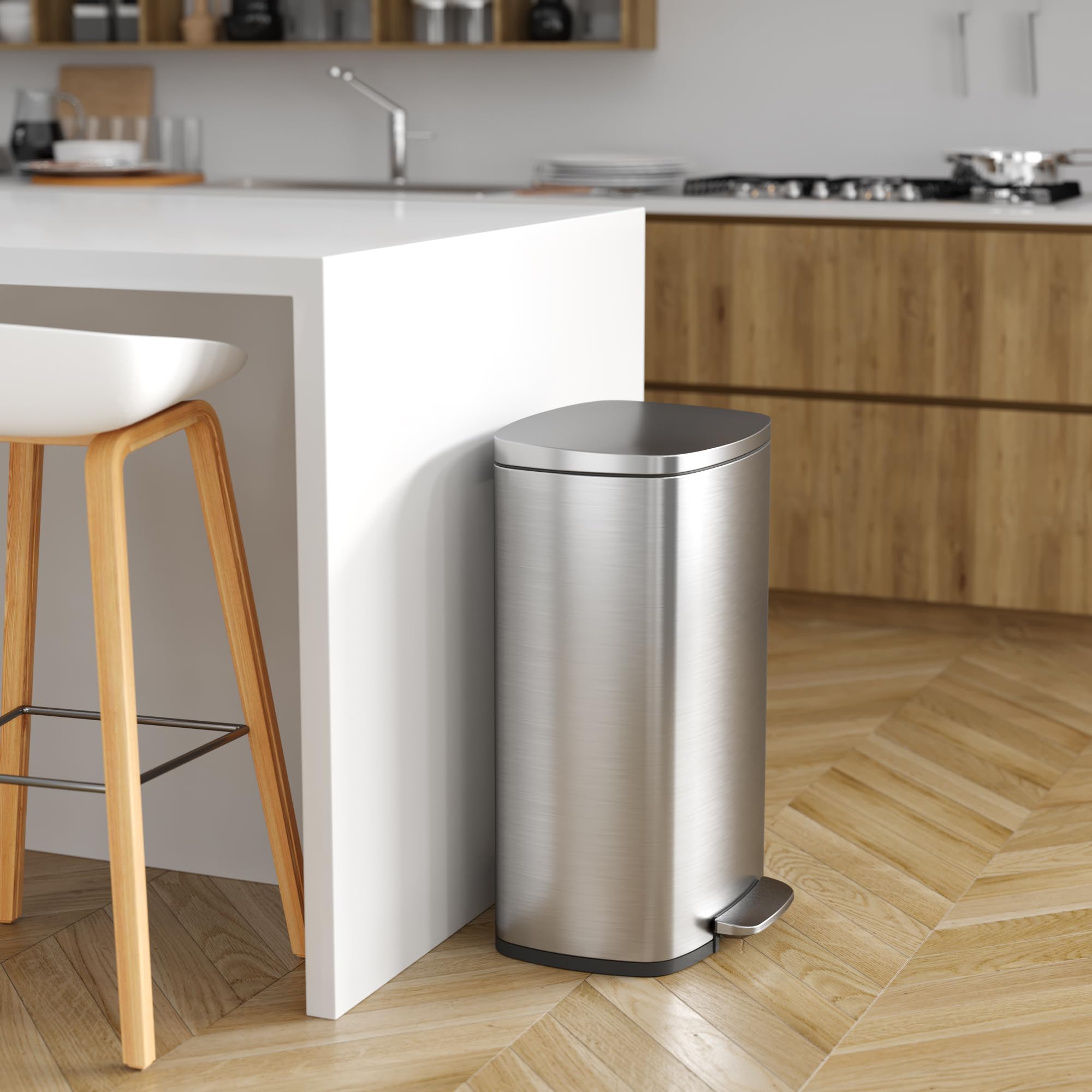 Itouchless Softstep Combo Pack 13.2 Gal & 1.32 Gal Step Trash Can With Odor Filter & Inner Bucket, Stainless Steel Step Pedal Ga