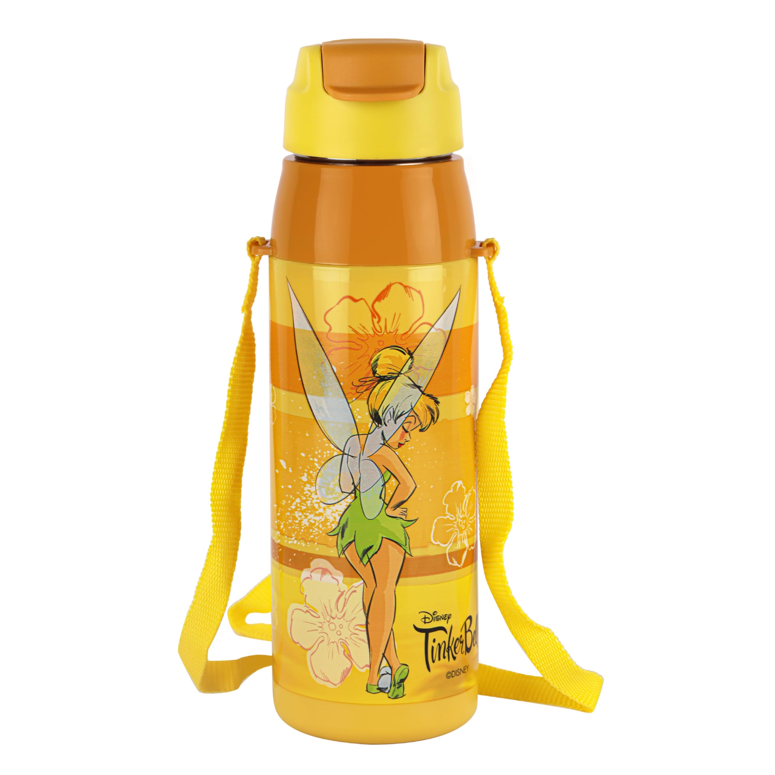 Cello Puro Steel-X Hydra Kid 600 Inner Steel Insulated Water Bottle 520Ml, Yellow | Tinkerbell Design | Isi Certified, Leakproof