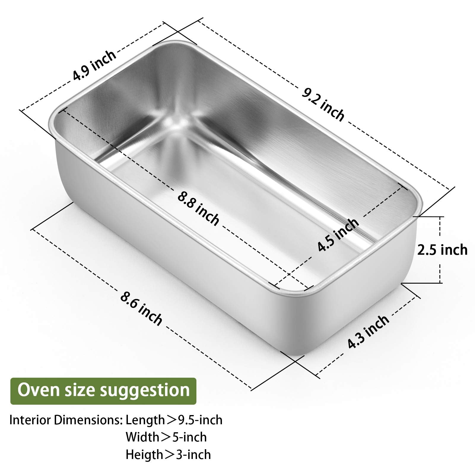 P&P Chef Loaf Pan Bread Baking Pans Set Of 3, 9 Inch Stainless Steel Bakeware For Bread Meatloaf Lasagna Cake Toast, Food Safety