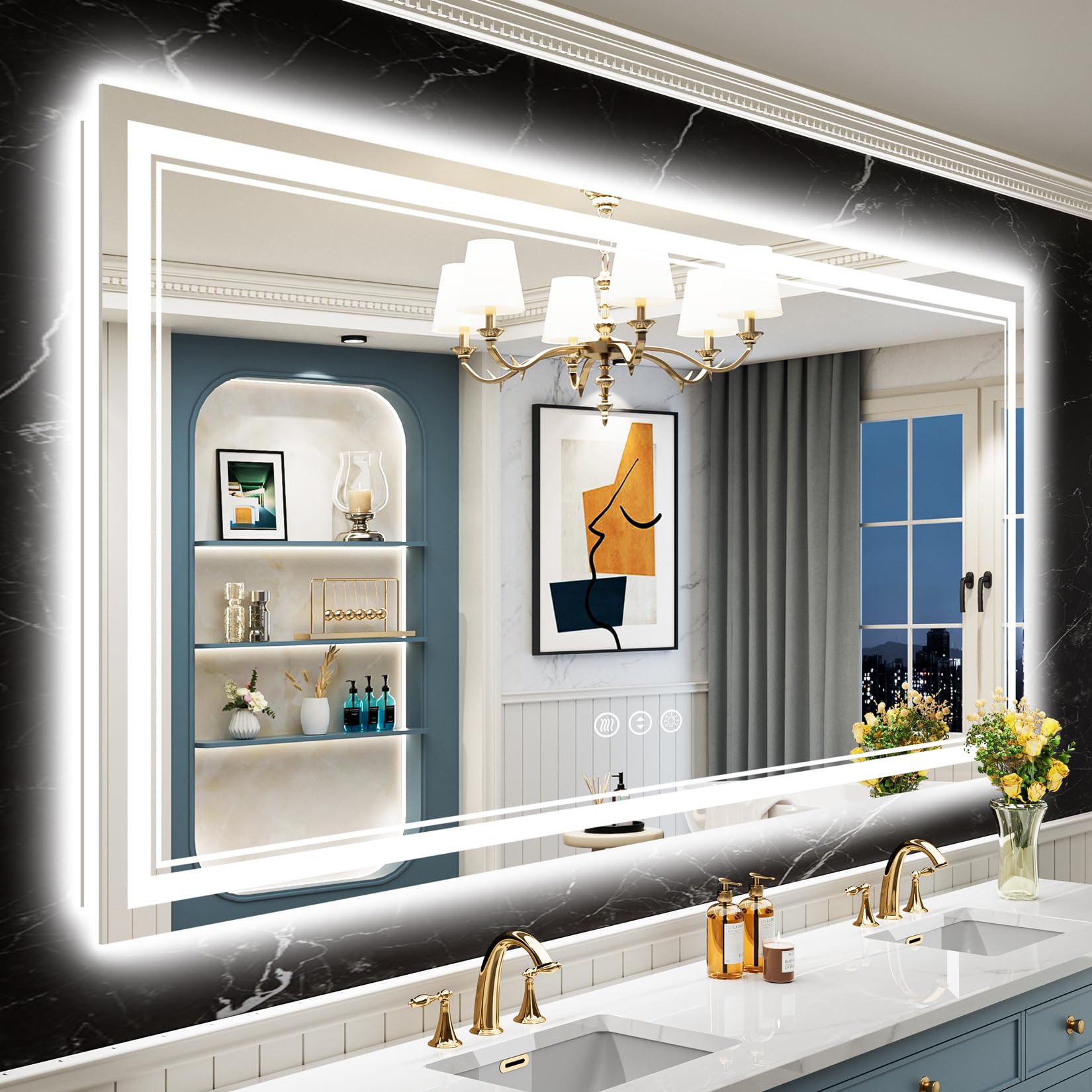 Awandee 77X36 Led Bathroom Mirror With Lights, Front And Backlit Led Mirror For Bathroom, Anti-Fog Lighted Bathroom Mirror, Dimm