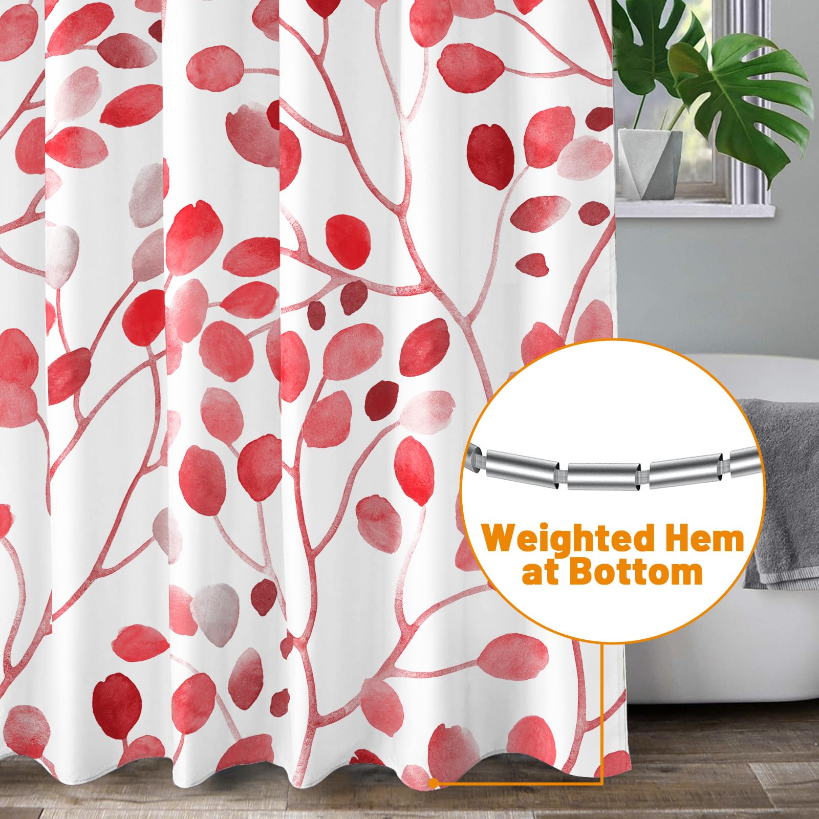 Lxbni Extra Long Pink Shower Curtain, Boho Floral Shower Curtain For Bathroom, Waterproof Polyester Machine Washable Bath Curtai
