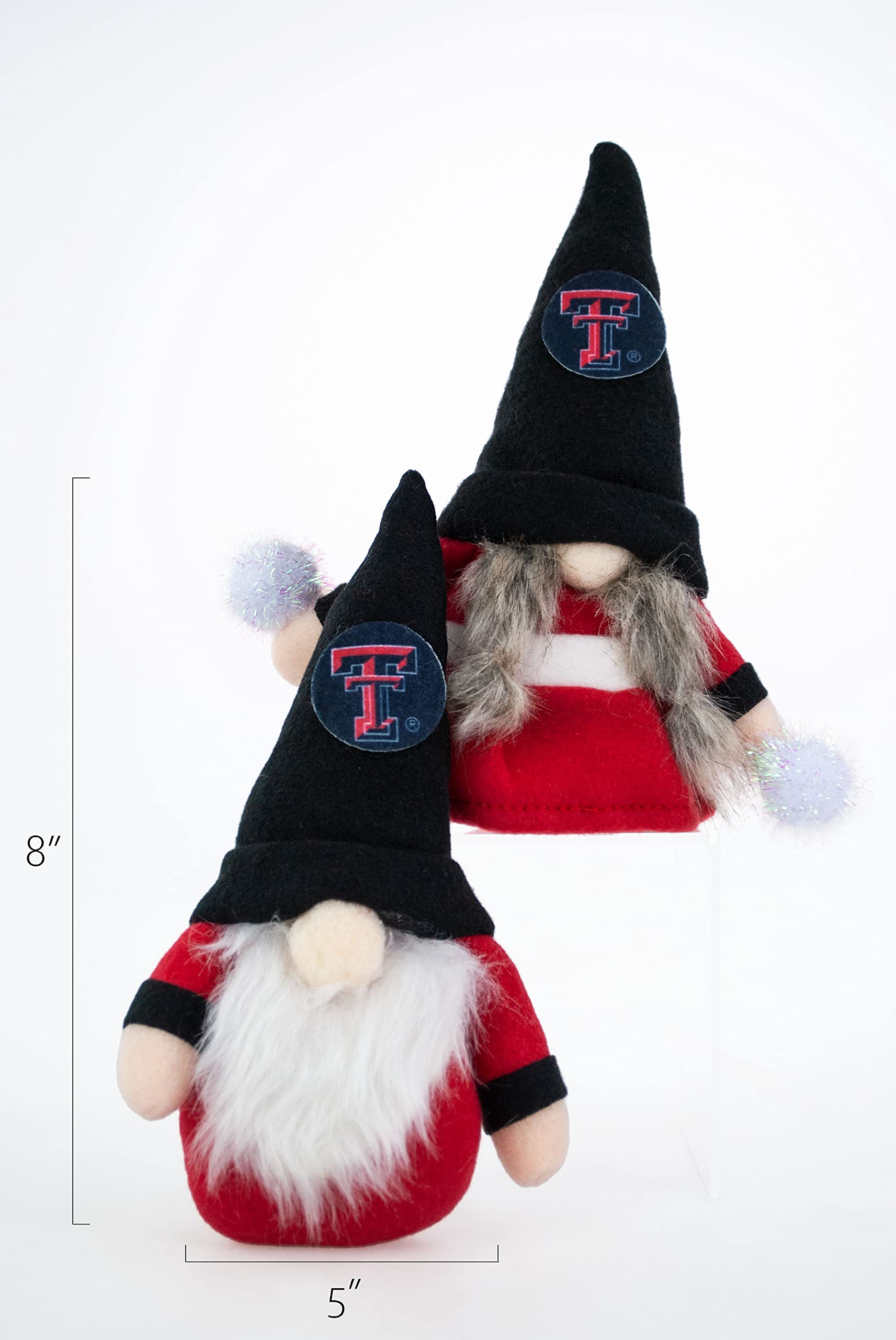 Texas Tech Raiders Set of 2 Plush Gnome Christmas Tree Ornaments by Hannas Handiworks - Fan/Cheerleader Holiday/Dorm Decoration