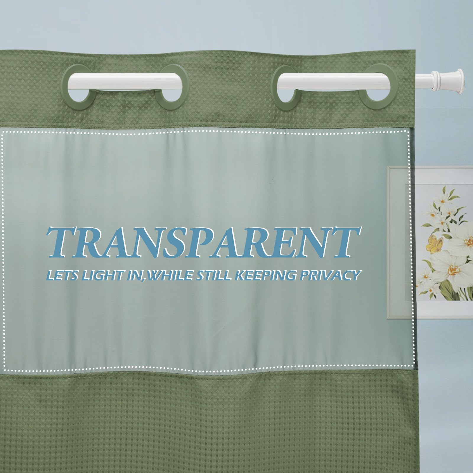 Eutxl Sage Green Long Hotel Shower Curtain - 230Gsm Waffle Textured Heavy Duty Thick Fabric Shower Curtains For Bathroom,71W X 8