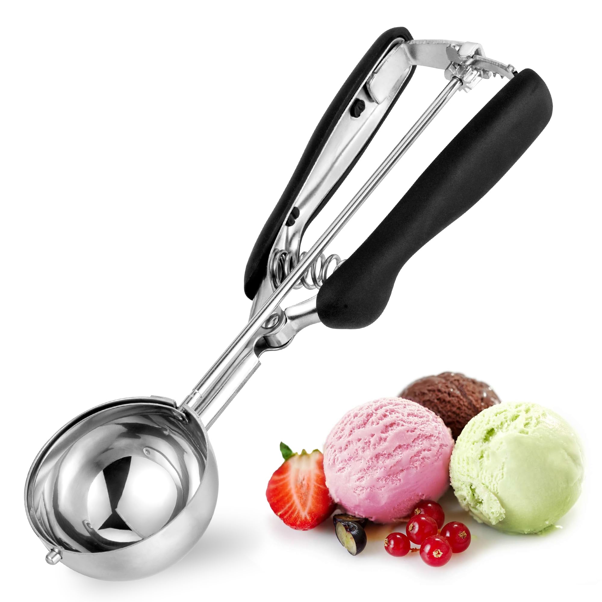 Cookie Scoop 4 Tbsp, Tj Pop Professional Stainless Steel Ice Cream Scoop 60 Mm, Soft Grips, Quick Trigger Release, 60 Ml