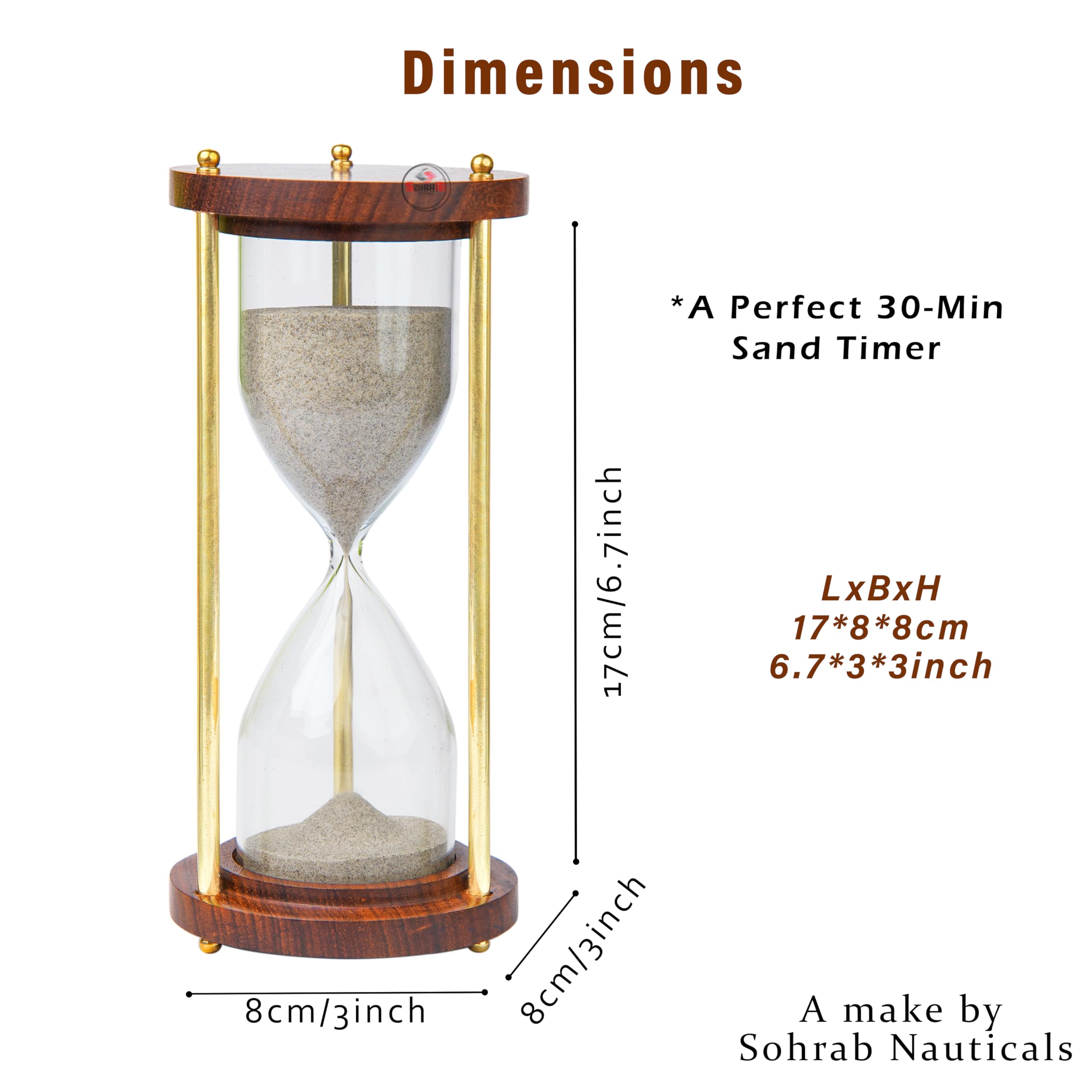 Sohrab Nauticals Hourglass 30 Minute Sand Timer Sand Glass Clock Timer With Natural Sand Sand Timer For Home & Kitchen Office Ta