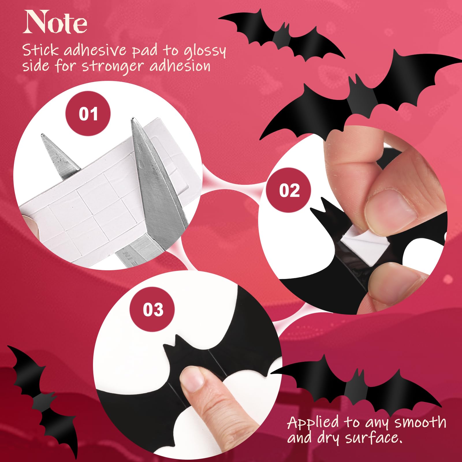 Halloween Decorations Bats Wall Stickers,120 Pcs Reusable 3D Black Halloween Bats Scary Stickers With Double-Sided Tape For Hall