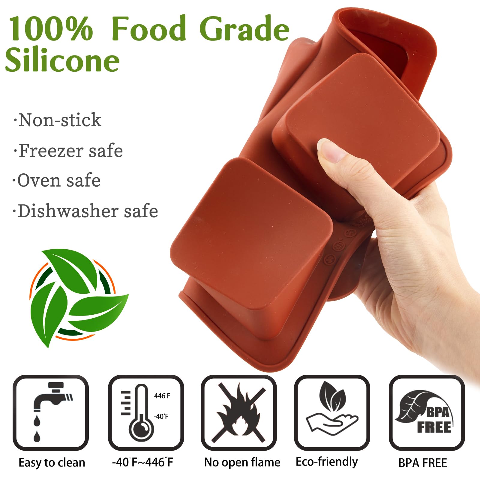 Joersh 3Pcs Chocolate Covered Cookies S'Mores Molds, 4-Cavity Silicone Brownie Pan Square Baking Molds For Smores, Graham Cracke