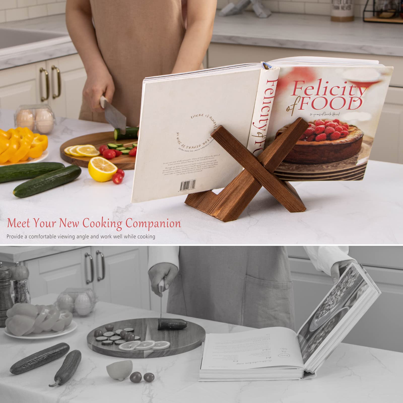 Effortich Cookbook Stand, Wooden Recipe Book Holder, Cook Book Stand For Kitchen Counter, Multifunctional Display Stand, Kitchen