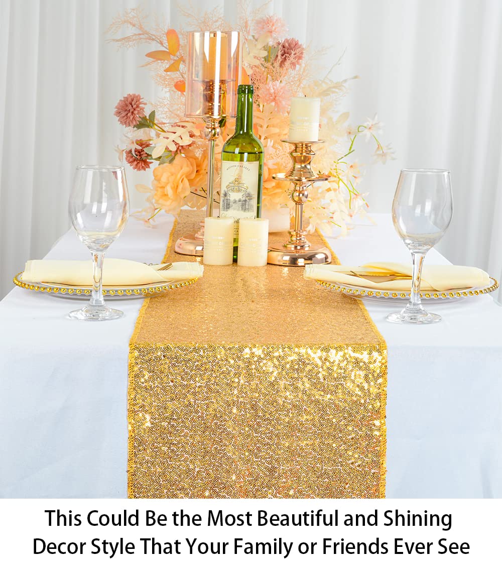 ShinyBeauty 12x72-Inch Rectangle-Gold-Sequin Table Runner- for Wedding/Party/Decor (12x72-Inch)